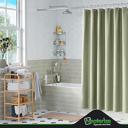 Miniatura 6 de NEATERIZE Cortina de ducha verde salvia, cortinas de ducha estilo hotel verde salvia para baño con diseño de gofre, 72 x 72 pulgadas, cortina de