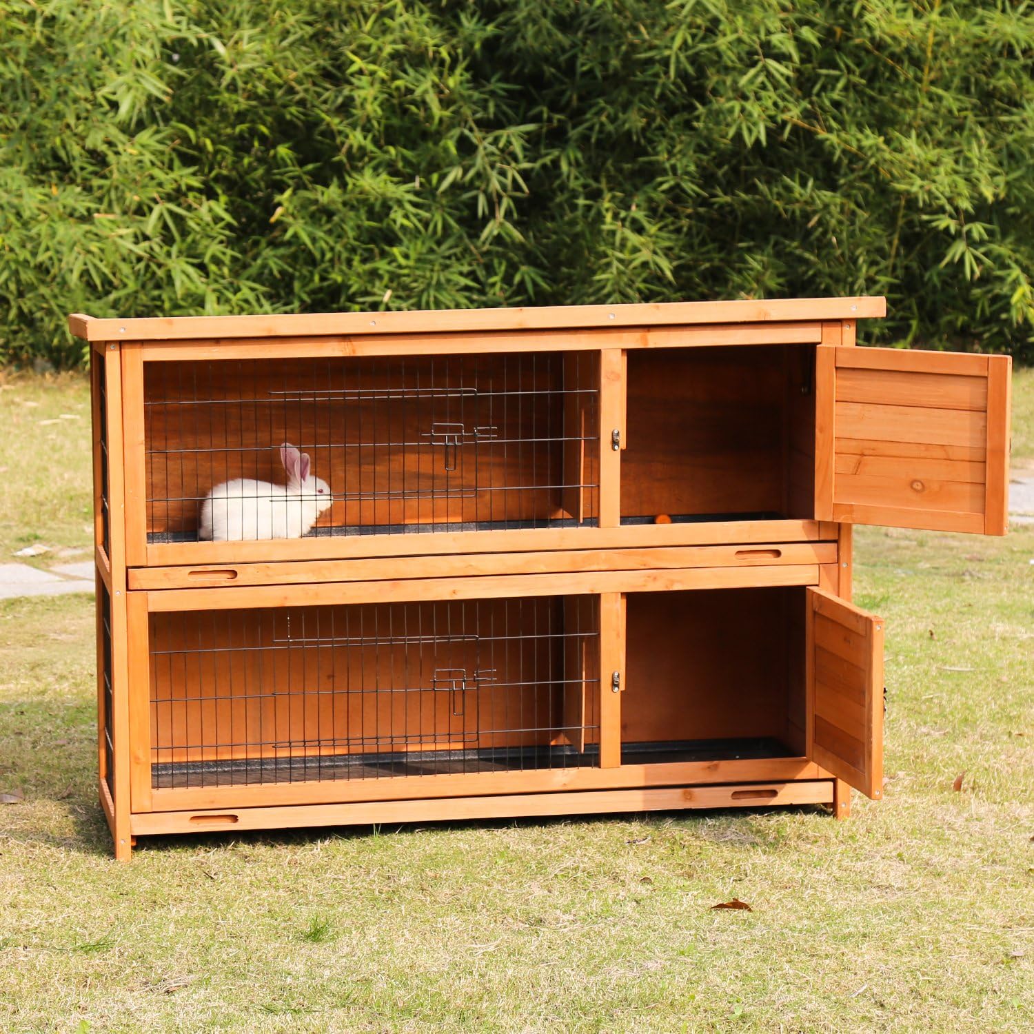 Kinbor 2-Story Rabbit Hutch Bunny Cage Indoor Outdoor Wood House Pet Cages