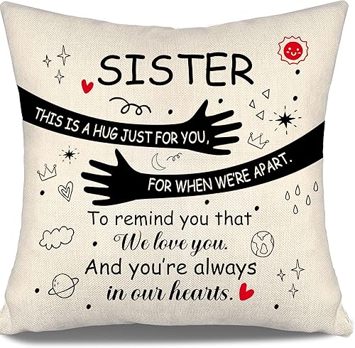Funda de almohada de Sister Hug de Sister Brother-This is a Hug Just for You for When We're Apart to Remind You That We Love You and You're Always