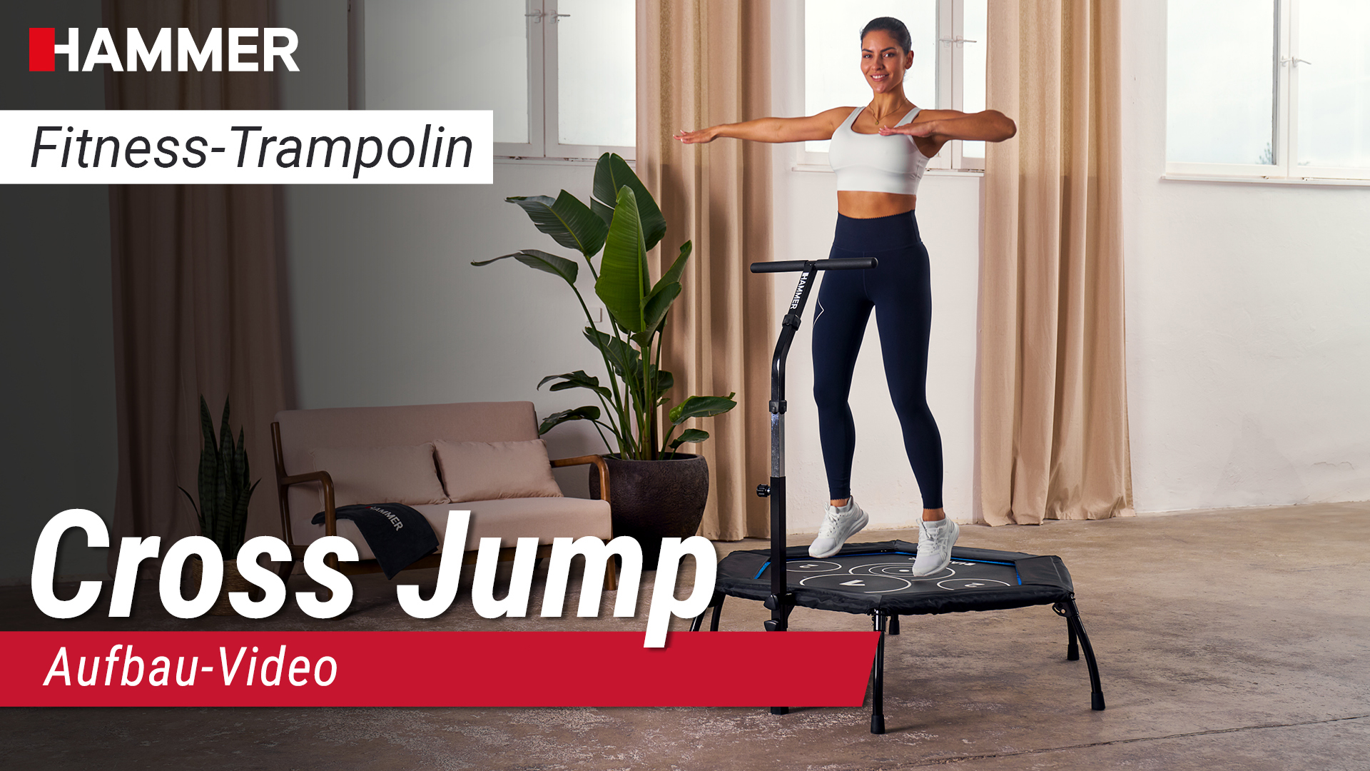 Hammer Cross Jump Trampoline de fitness, Surface de saut de 98 cm, puissance jusqu'à 130 kg, 66426, Noir