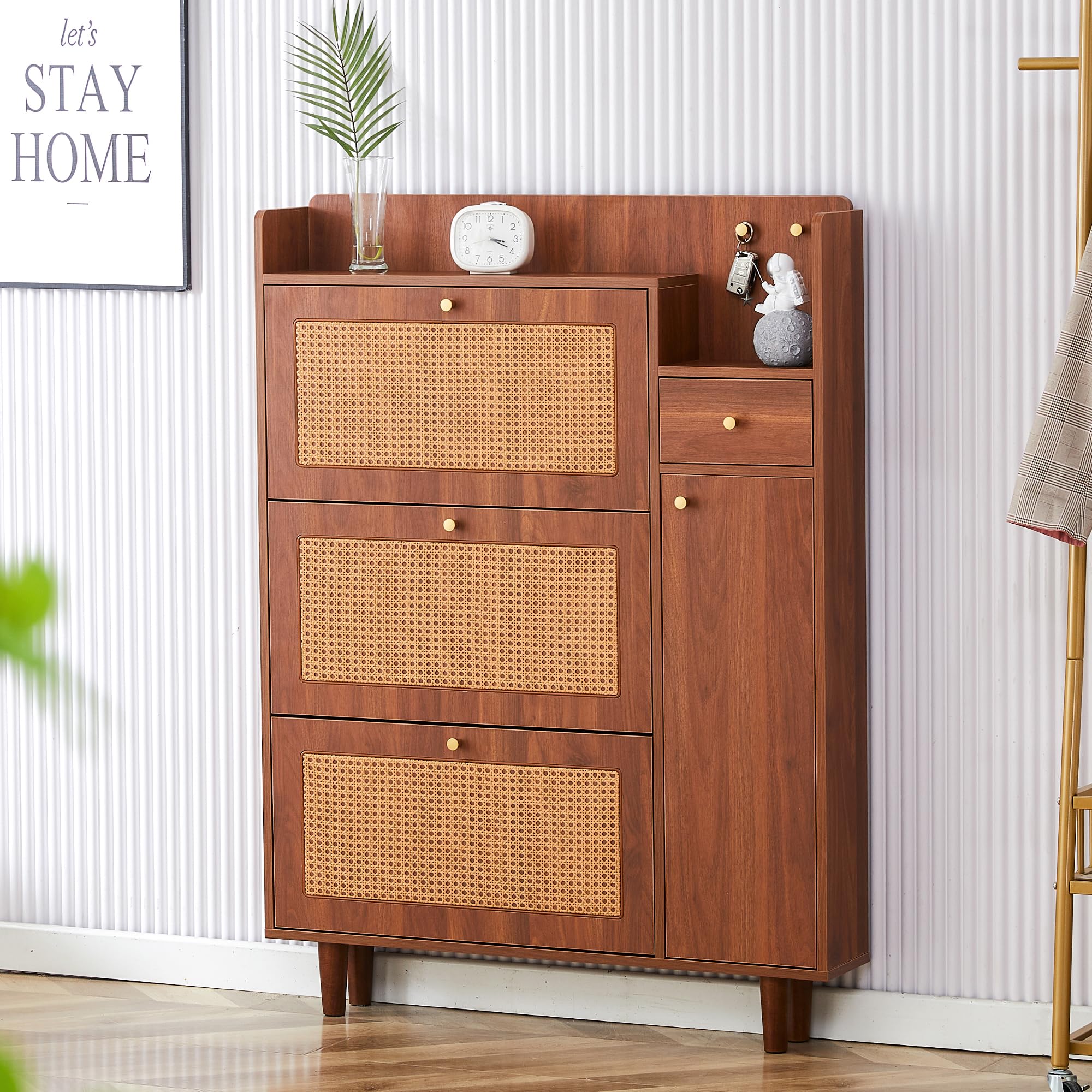 Modern Minimalist Storage Cabinet, Japanese Rattan Shoe Cabinet, Bed top Cabinet, Small Home Furniture. Suitable for corridors and Living Rooms. GZ-DI-03