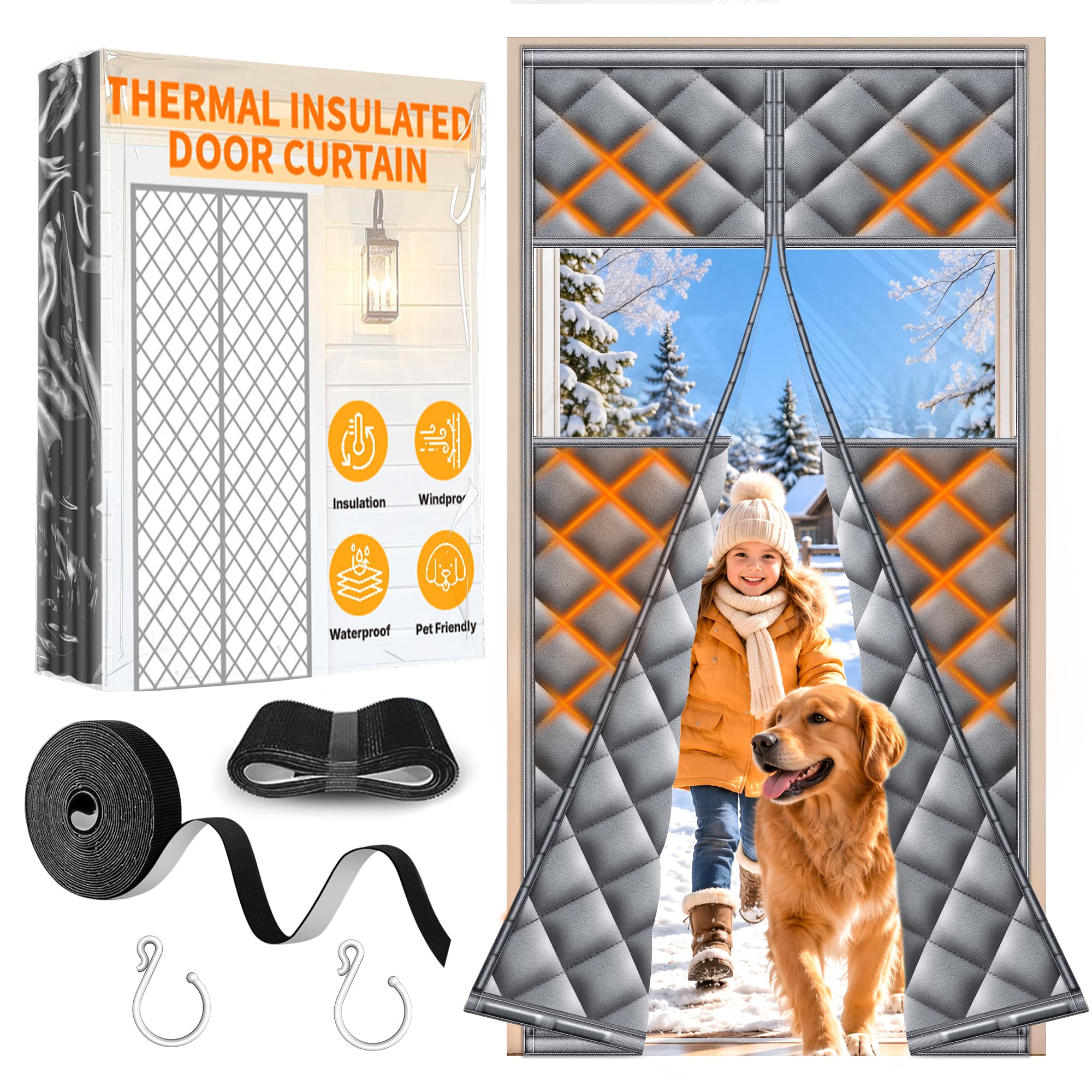HOFUDON Magnetic Thermal Protection Curtain Door 110 x 220 cm Grey with