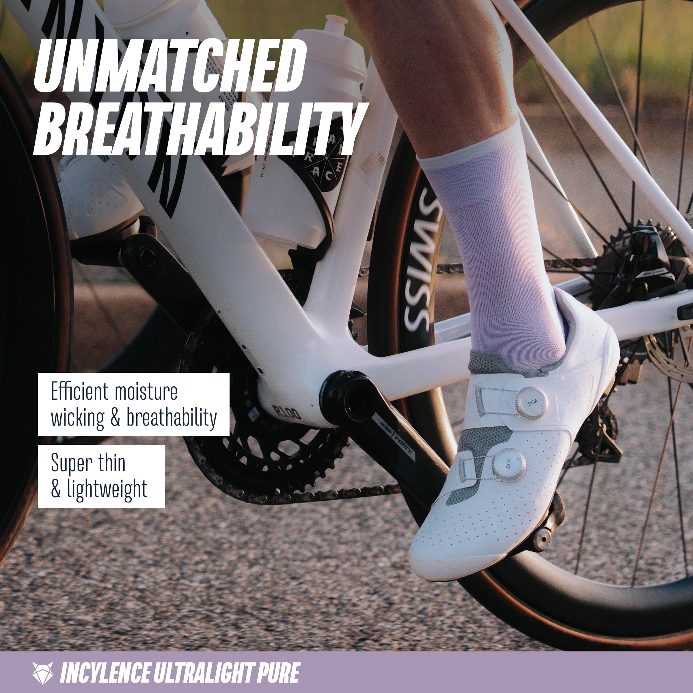INCYLENCE Rennrad Socken Damen - Ultradünne Fahrradsocken mit leichter Kompression, Atmungsaktiv und glatter Zehennaht für Cycling, 1 Paar