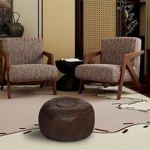 Miniatura 27 de Thgonwid Puf de almacenamiento marroquí sin rellenar, asiento otomano hecho a mano, de piel sintética, reposapiés, para sala de estar, dormitorio o