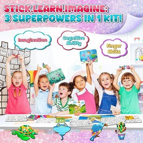 Miniatura 2 de sinceroduct Kit de arte de aluminio para niños, arte y manualidades para niños de 4 a 8 años, suministros de juguetes de viaje, calcomanías de