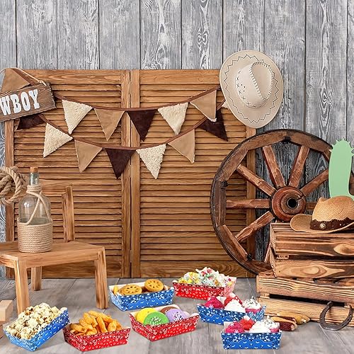 Miniatura 6 de Pinkunn Paquete de 60 suministros para fiesta de vaquero, decoraciones de cumpleaños de vaquero, bandeja de papel desechable para alimentos, bandeja
