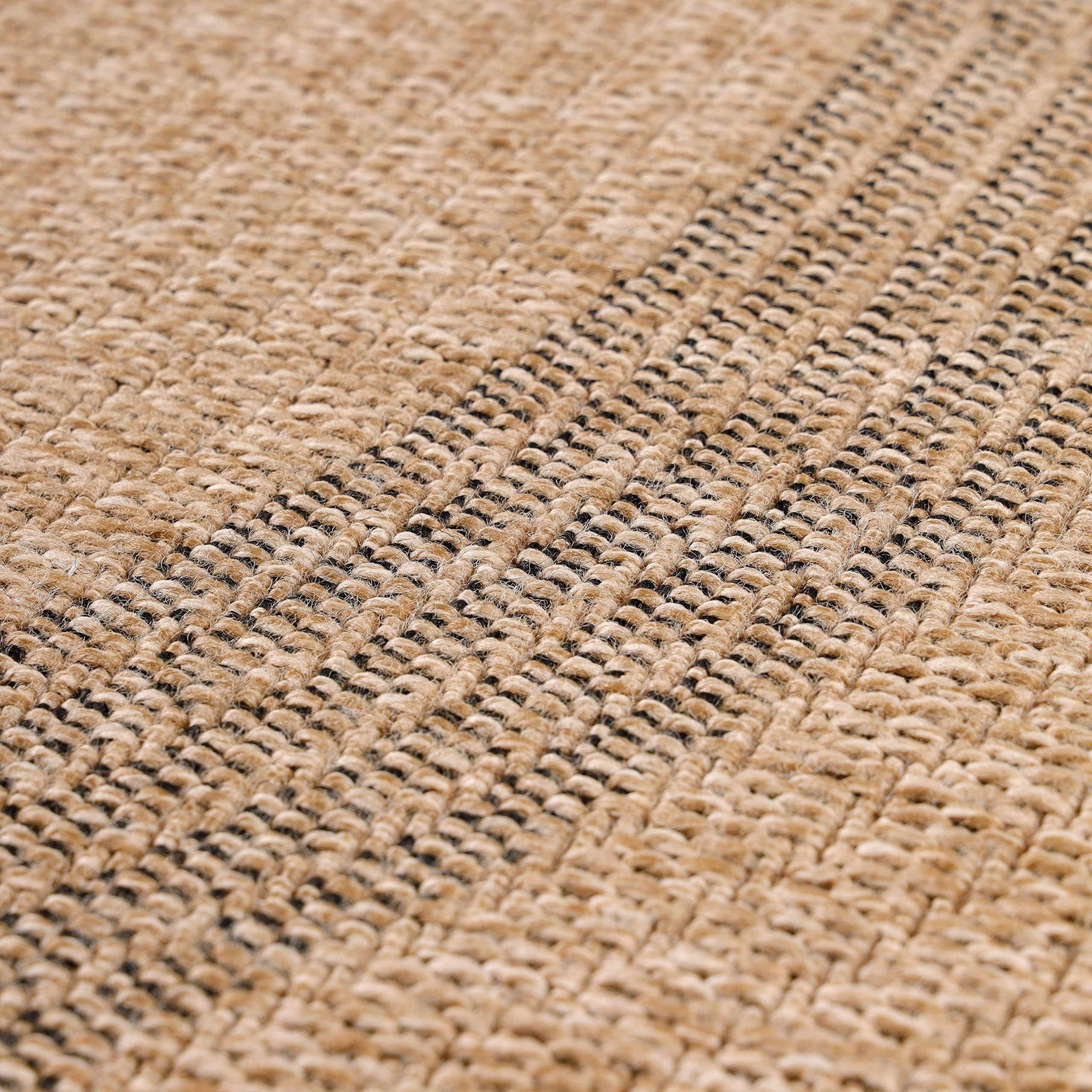Teppium Outdoor Teppich Wetterfest 200 cm Rund Natur Sisal und Jute Optik - Küchenteppich Waschbar rutschfest, Wasserfest, Bordüre Design, Pflegeleicht - Ideal für Balkon, Terassen, Garten, Camping