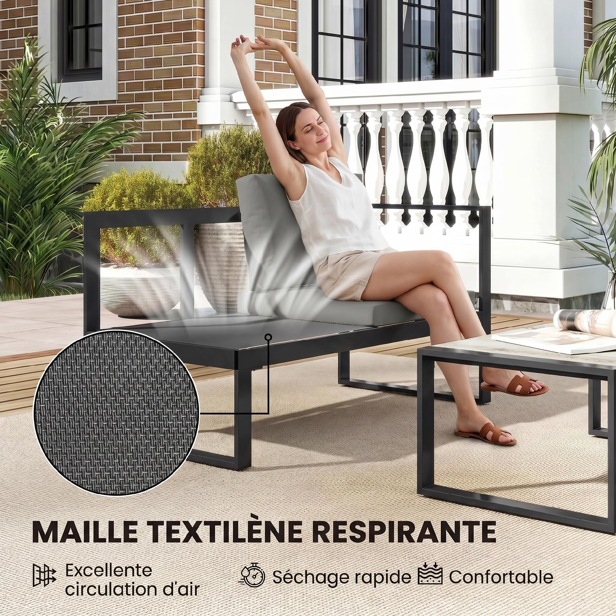 Outsunny Salon de Jardin Extérieur d'angle Modulable 5 Personnes Gris