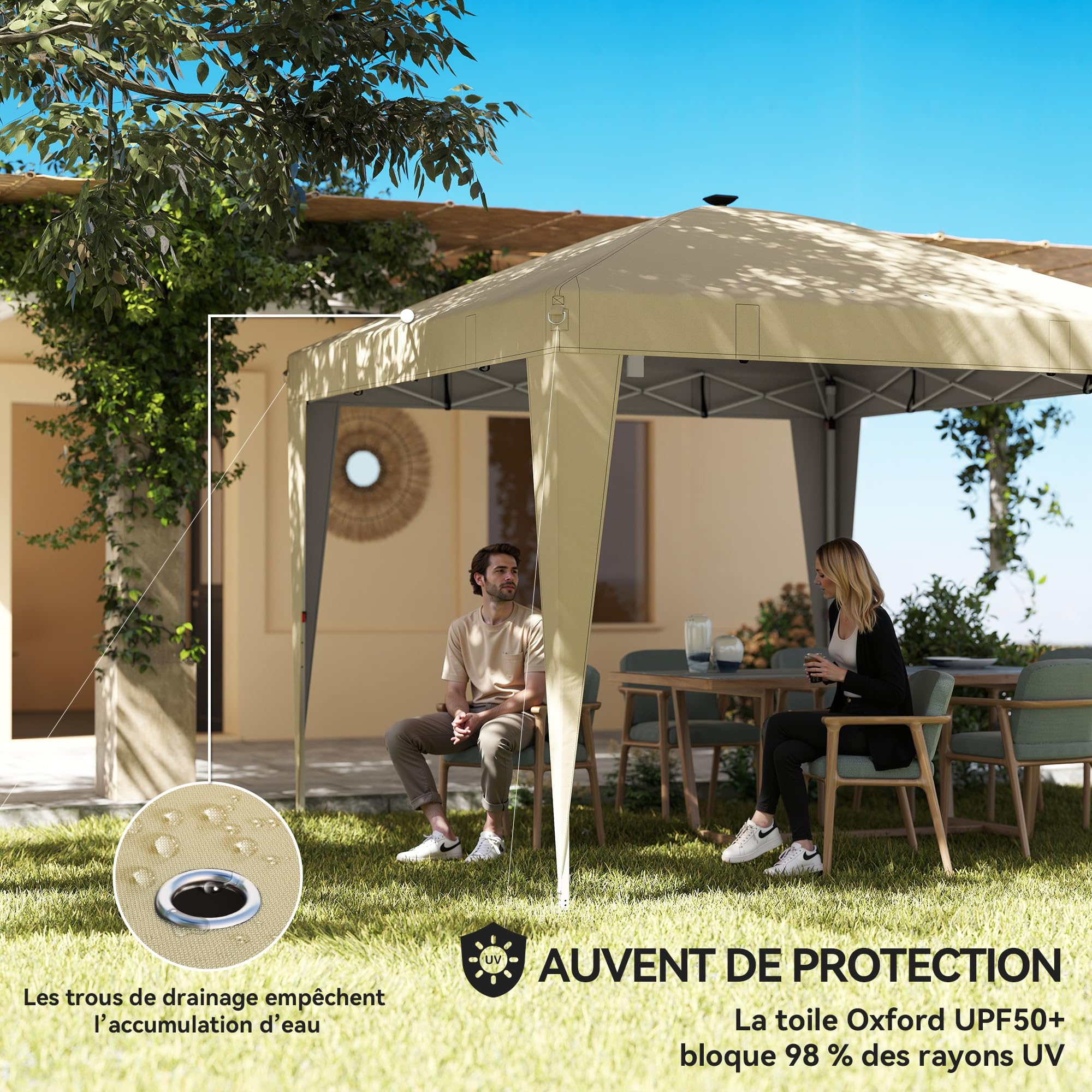 Outsunny Tonnelle de Jardin 3 x 3 m Éclairage Pop Up Télécommande Crème
