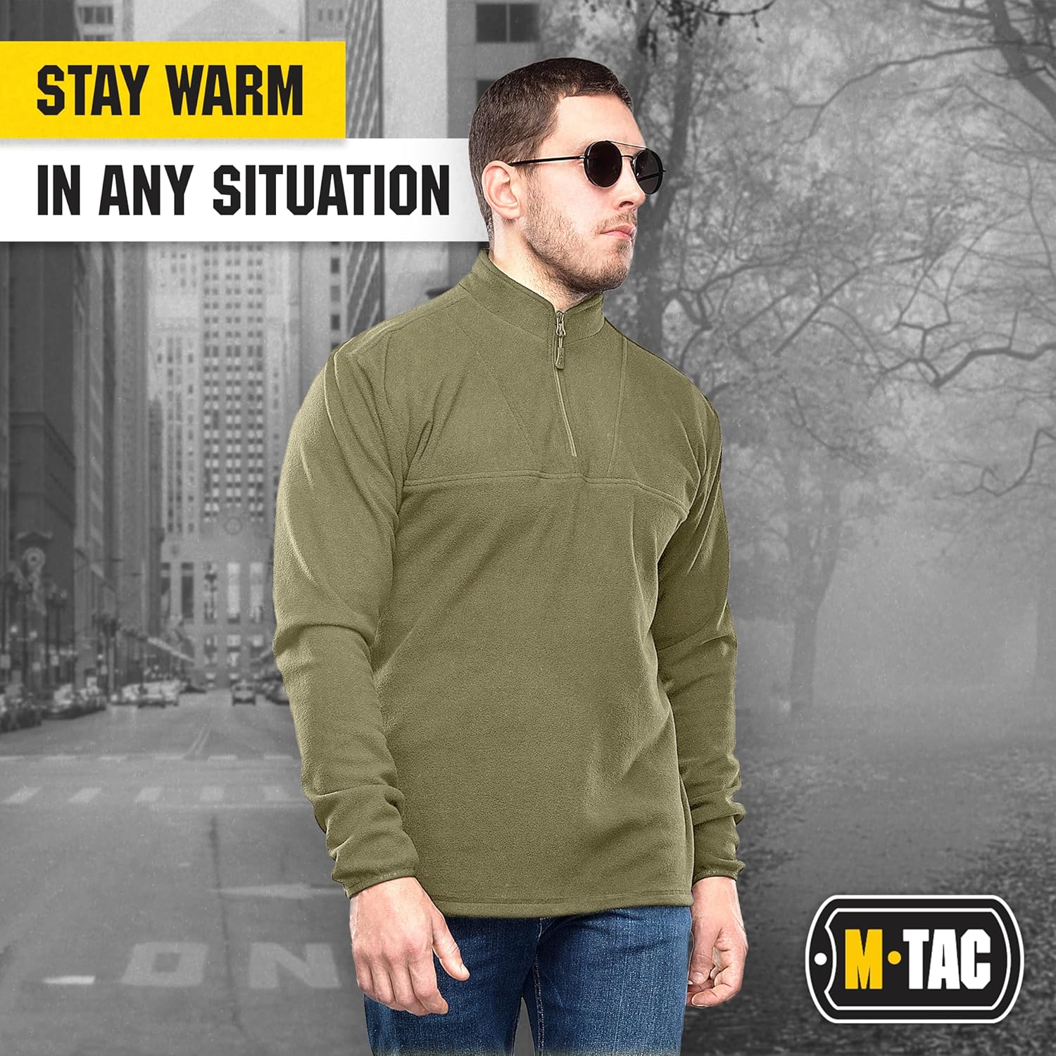 M-Tac Men’s Fleece Quarter Zip Pullover - Lightweight Thermal Shirt for Everyday Wear, Hiking & Outdoor Adventures