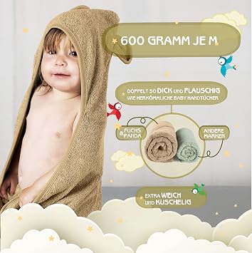 FUCHSUNDPANDA ® Hooded Towel Baby Extra Thick Warm & Soft 75 x 75 cm Baby Towel with Hood (100% Bamboo) Baby Towel Hood with Great Gift Packaging (Mojave Beige)