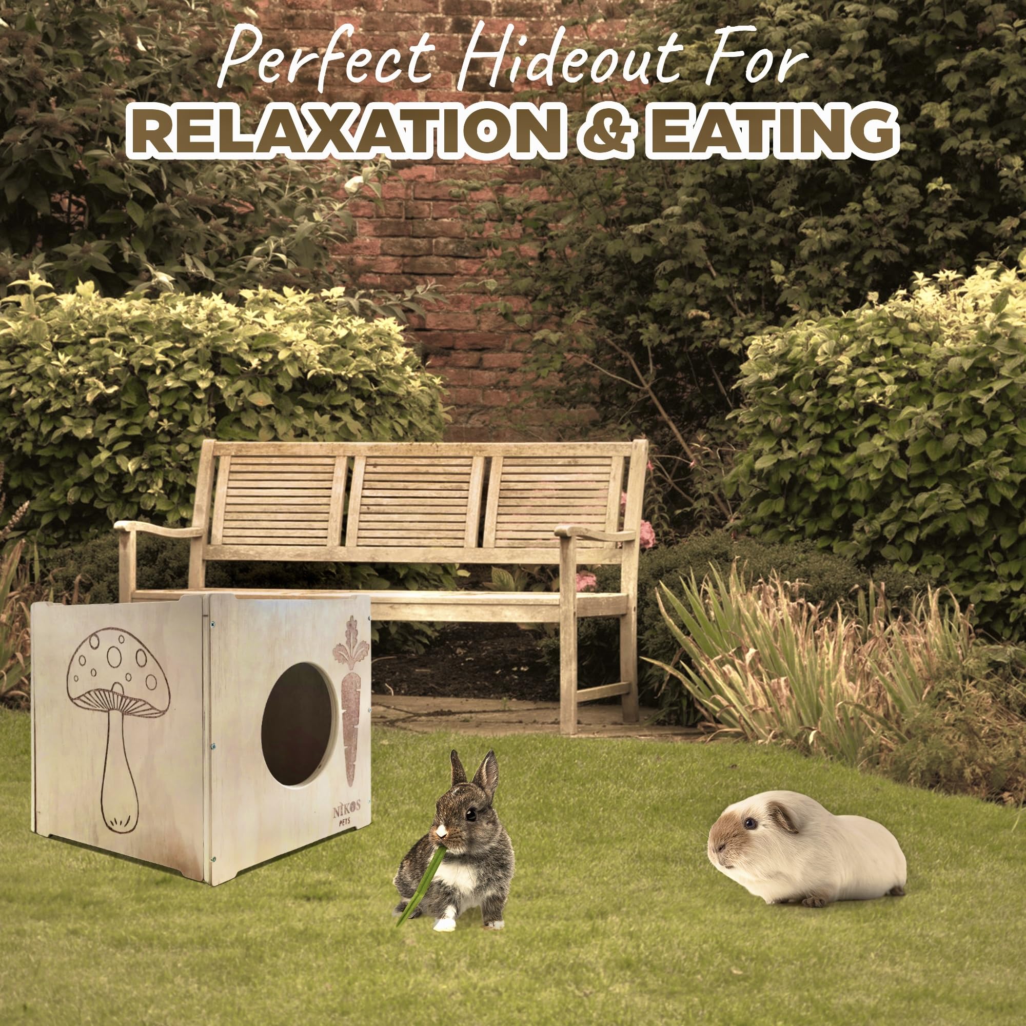 Nikospets - Casa y escondite para conejos y conejos, escondite y cabaña de conejos, escondite y hogar de conejillos de indias, casa y refugio de chinchilla, hámster, casa para gatos al aire libre