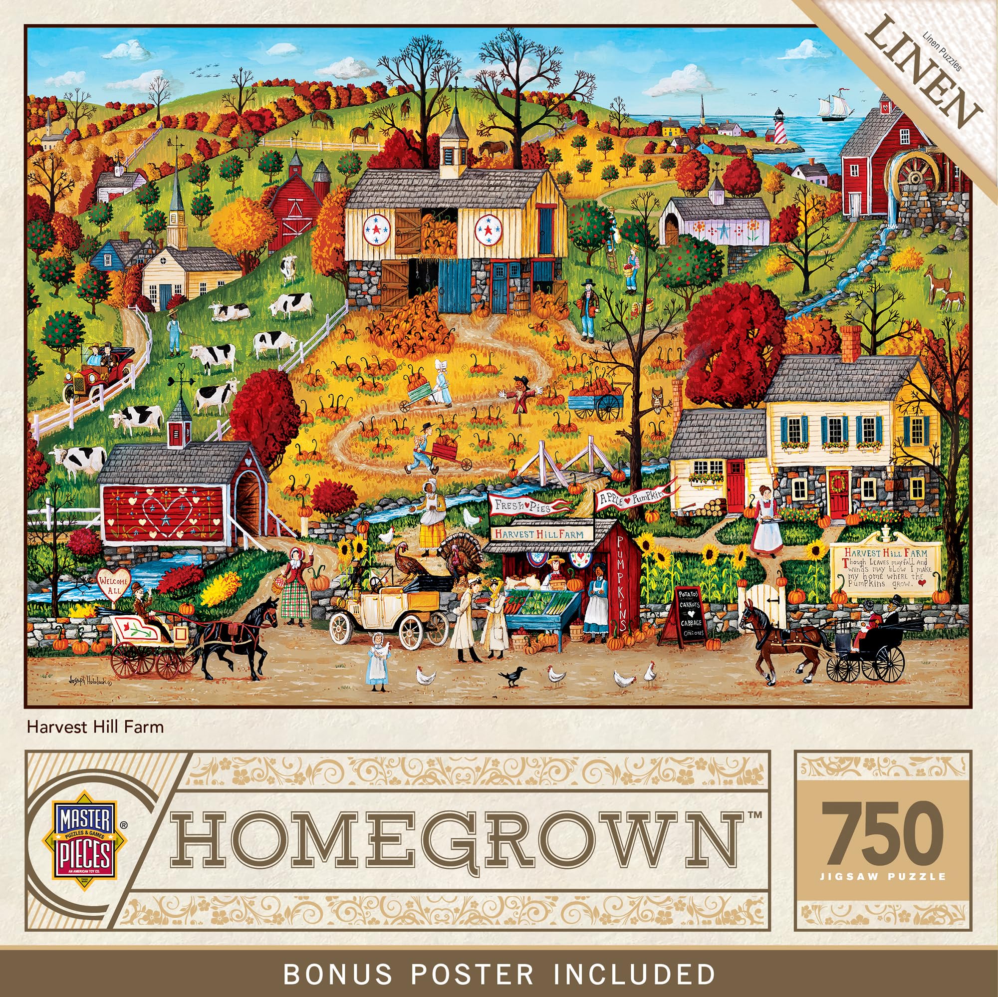 Masterpieces 750 Piece Jigsaw Puzzle for Adults - Harvest Hill Farm - 18"x24" - Linen Finish, Thick Recycled Board, Interlocking Fit - Age 14+