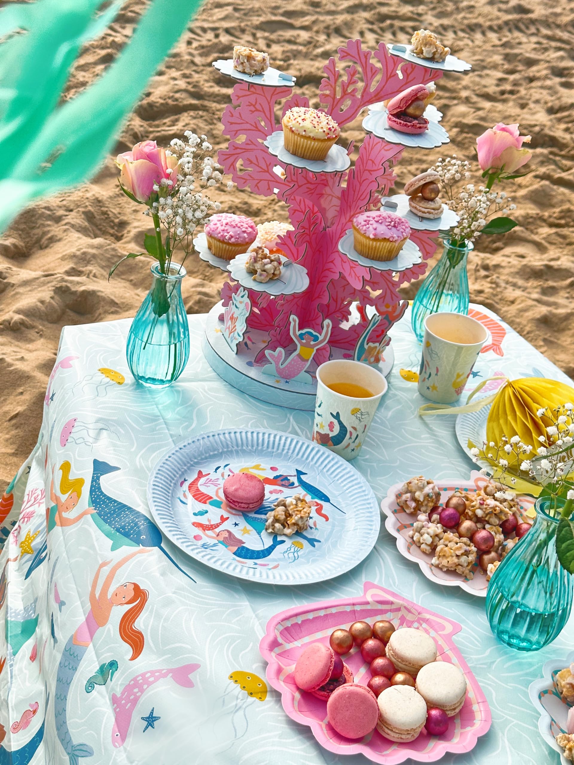 Supporto Per Cupcake A 3 Livelli A Tema Sirena – Cartone Resistente, Decorazione Da Tavolo Per Feste Mare E Baby Shower - 3