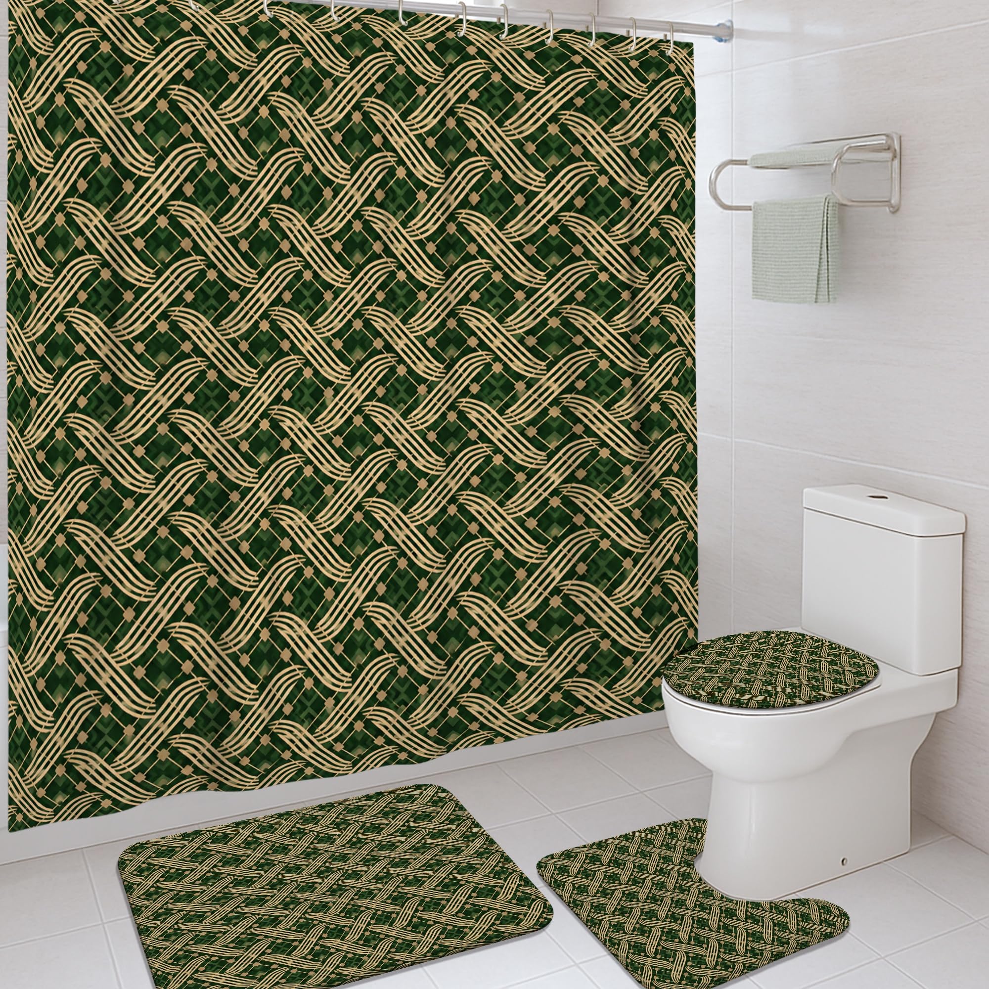 Ensemble rideau de douche et tapis pour décoration appartement