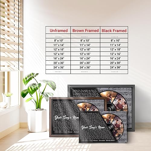 Vista 175 de H-DEWALL Letras de canciones personalizadas, lienzo enmarcado en marrón, música romántica del día de San Valentín, regalo personalizado para marido