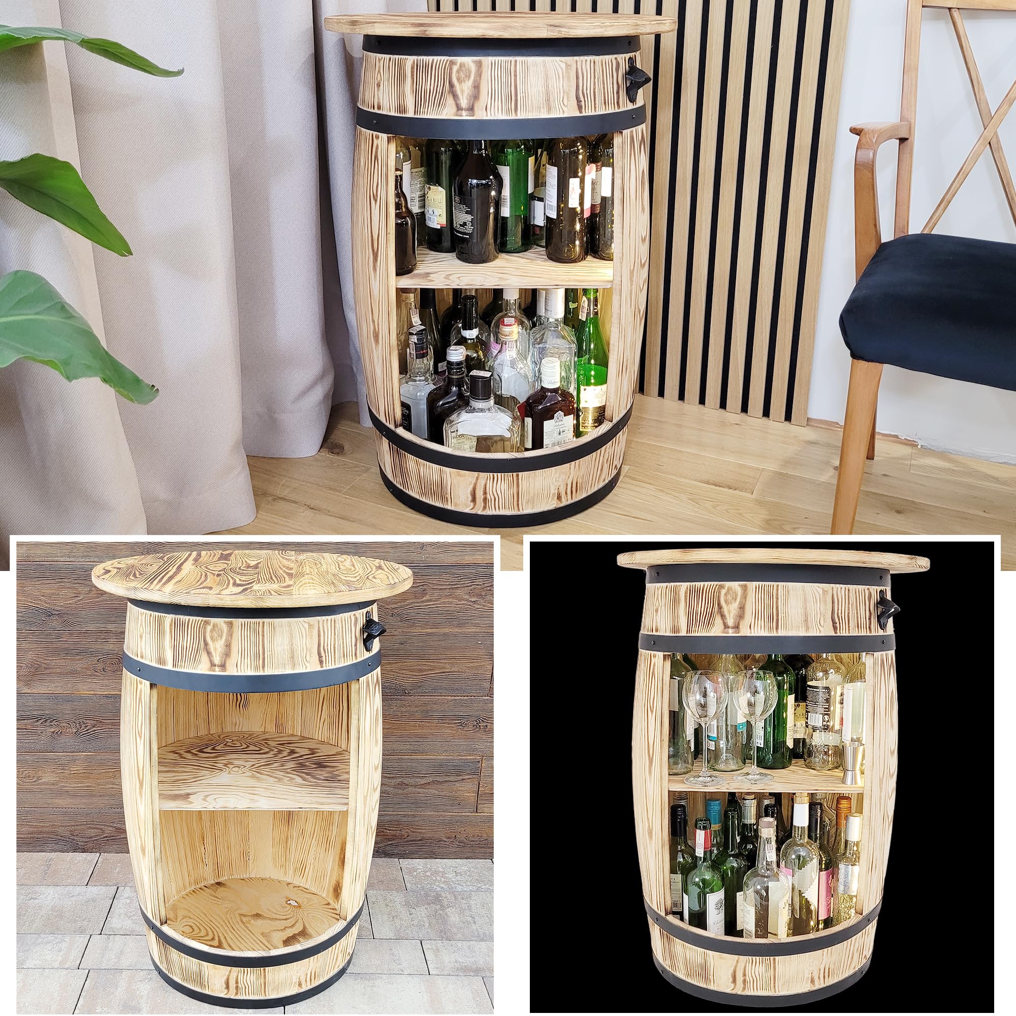 Weeco Barile in Legno con Piano da Tavolo e Luci a LED - Tavolo da Vino e Alcool per Soggiorno, Uomo e Donna - 80 x 50 cm
