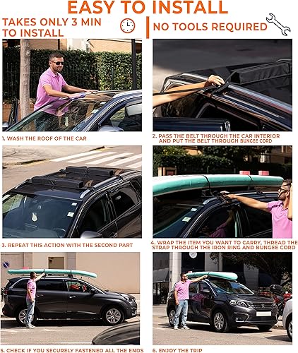 Miniatura 5 de ZONETECH Almohadillas suaves para portaequipajes de techo, resistentes, uso con o sin barra transversal, antideslizantes, uso para kayak, tabla de