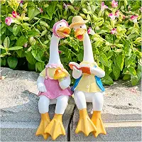 2 peças de estátuas de pato de resina para decoração de jardim, lindas esculturas de casal de patos sentados para jardim, quintal, pátio, cerca, lago de gramado - 21 cm (casal de patos)