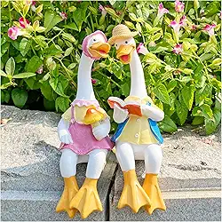 2 peças de estátuas de pato de resina para decoração de jardim, lindas esculturas de casal de patos sentados para jardim, quintal, pátio, cerca, lago de gramado - 21 cm (casal de patos)