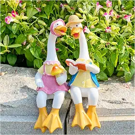 2 peças de estátuas de pato de resina para decoração de jardim, lindas esculturas de casal de patos sentados para jardim, quintal, pátio, cerca, lago de gramado - 21 cm (casal de patos)
