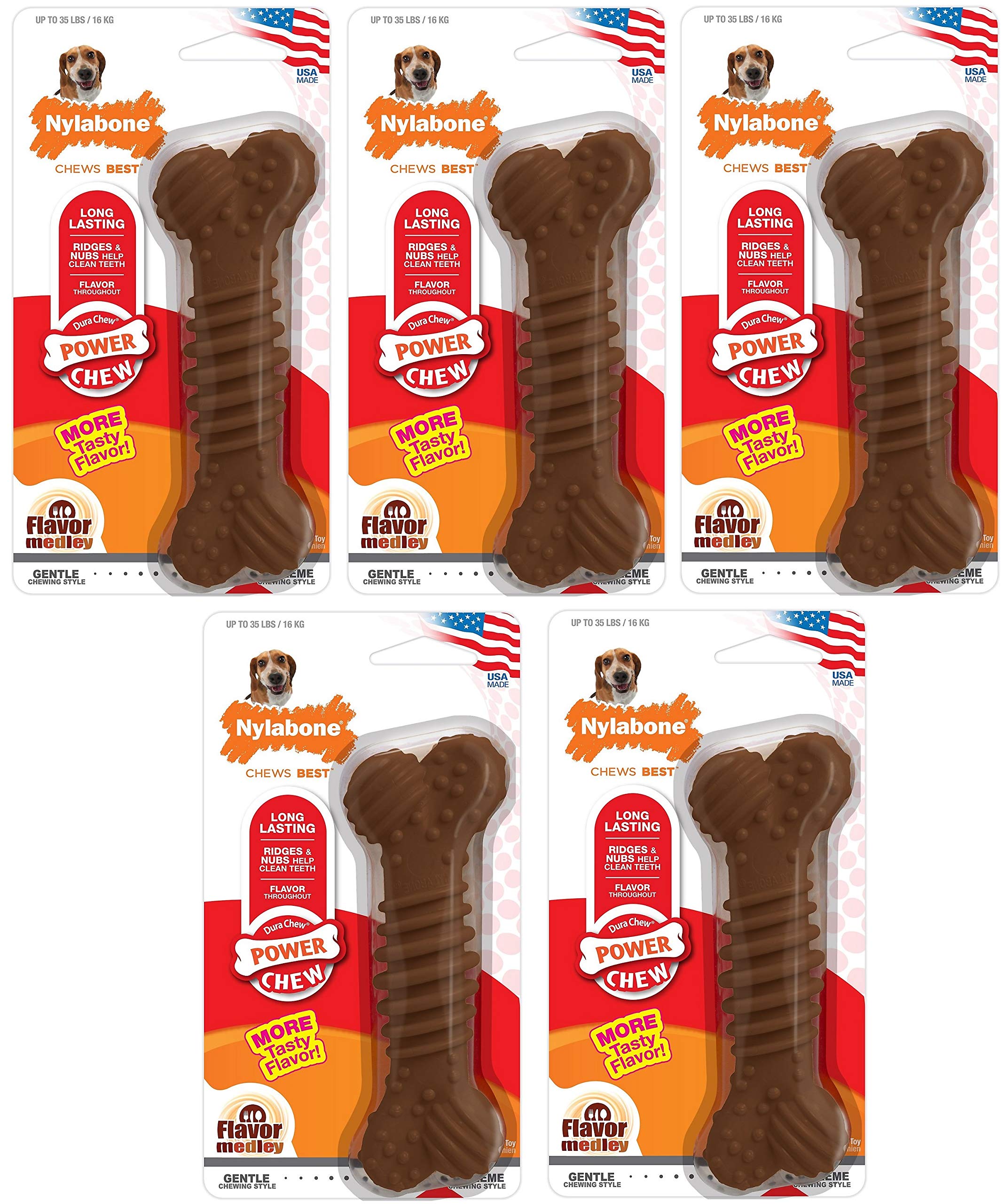 Nylabone Power Chew Medium Medley Flavor Bone for Dogs up to 35 Pounds - 5 Pack