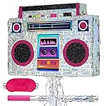 WERNNSAI Music Player Piata - 80s and 90s Theme Party Decorations Piata Bundle with Blindfold and Bat Music Piata for Adults Kids Birthday Hip Hop Theme Party(12.5 x 16.5 x 3)