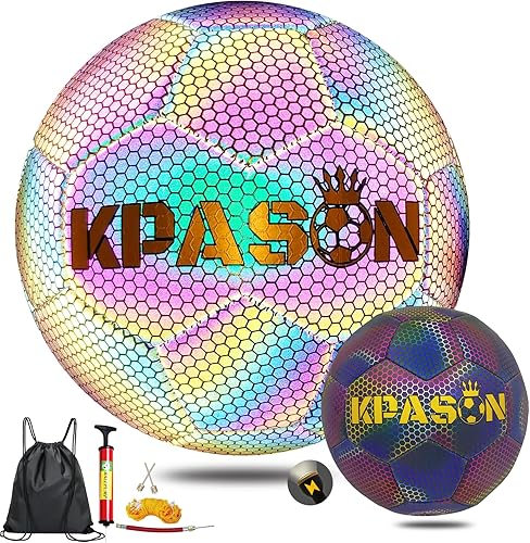 Miniatura 7 de KPASON Balón de fútbol, balón de fútbol holográfico tamaño 4 y tamaño 5, pelota de fútbol reflectante brillante, regalo para niños, niñas, hombres,