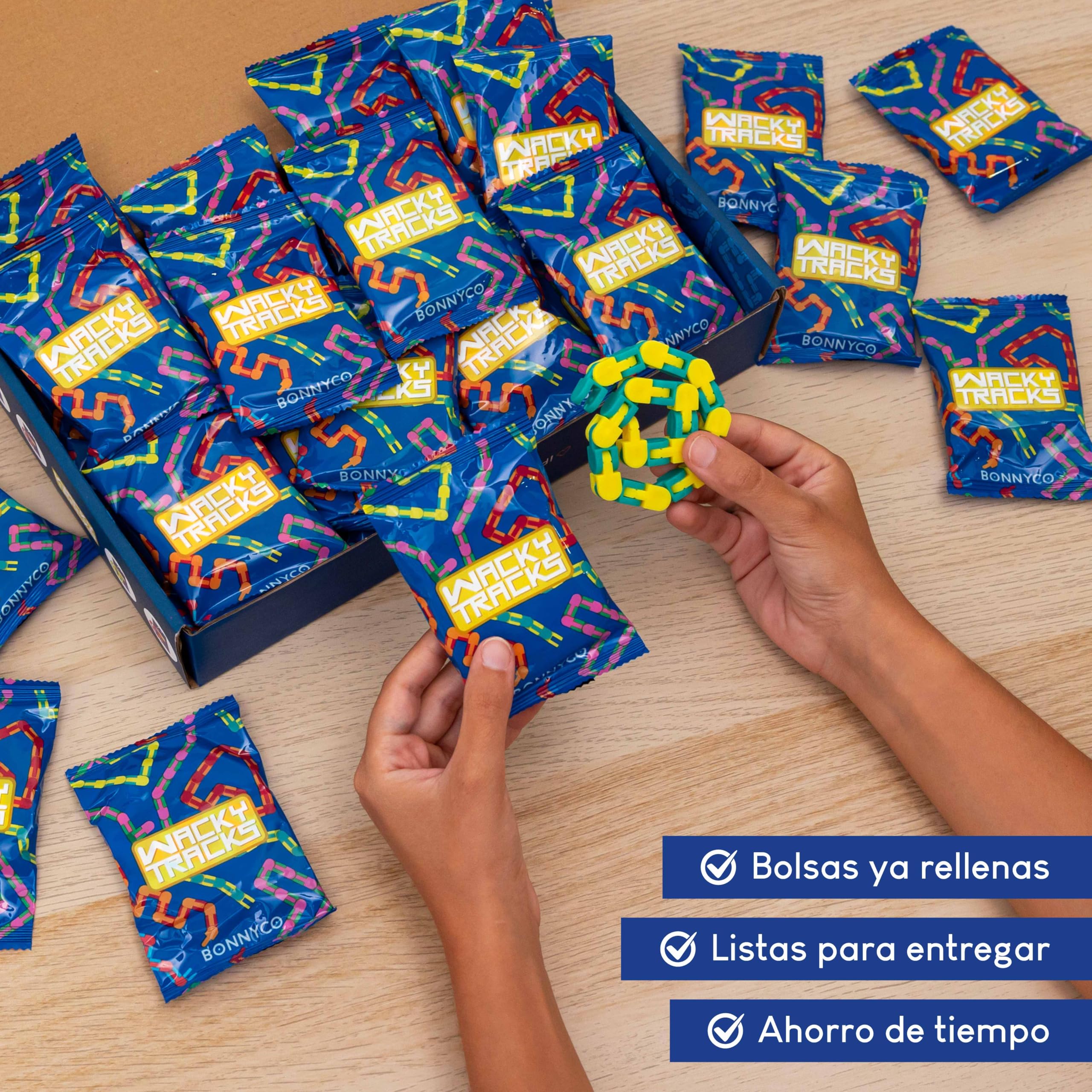 BONNYCO Wacky Tracks Pack 40 Juguetes Sensoriales de 3 a 12 Años. Regalos para Niños Cumpleaños Colegio en Bolsas Sorpresa, Detalles Infantiles para Invitados y Juegos Antiestrés