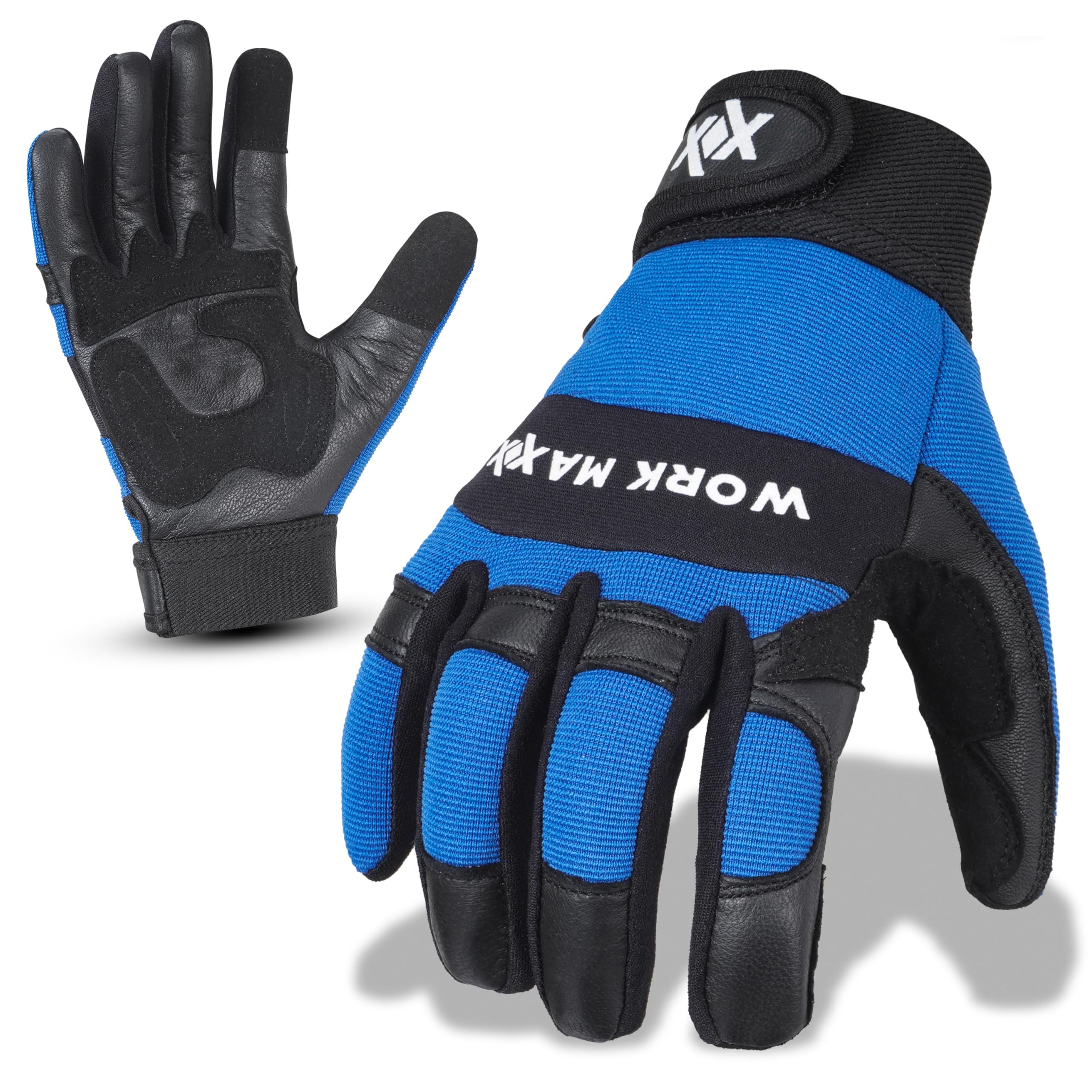 WORKMAXX Gardening Working Gloves Garden Thorn Proof Flexible Heavy Duty Leather Mechanic Utility Dexterity Breathable Construction Gloves for Work Mens Women (BLUE