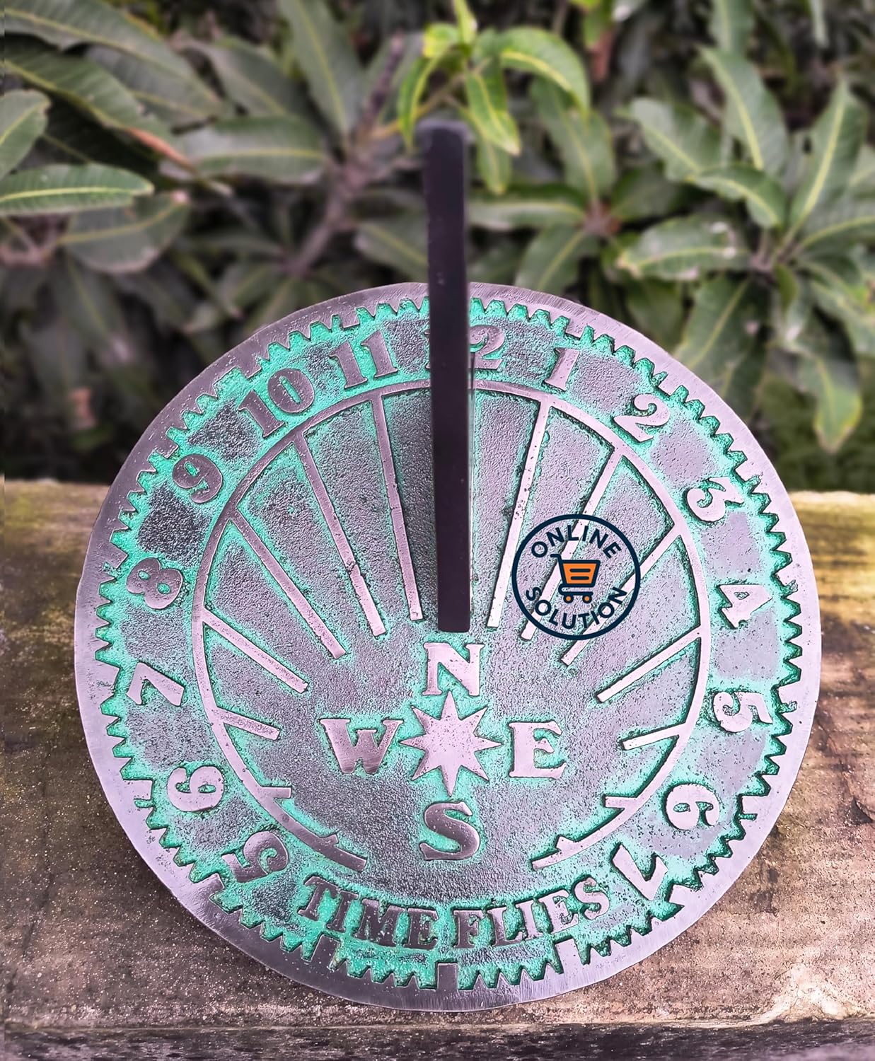 Numbers Sundial Cast Iron Verdigris Finish Anniversary, Decor | Time Flies Number Sundial Wedding Anniversary Home Office Decor 10" Diameter (Stand Not Included)