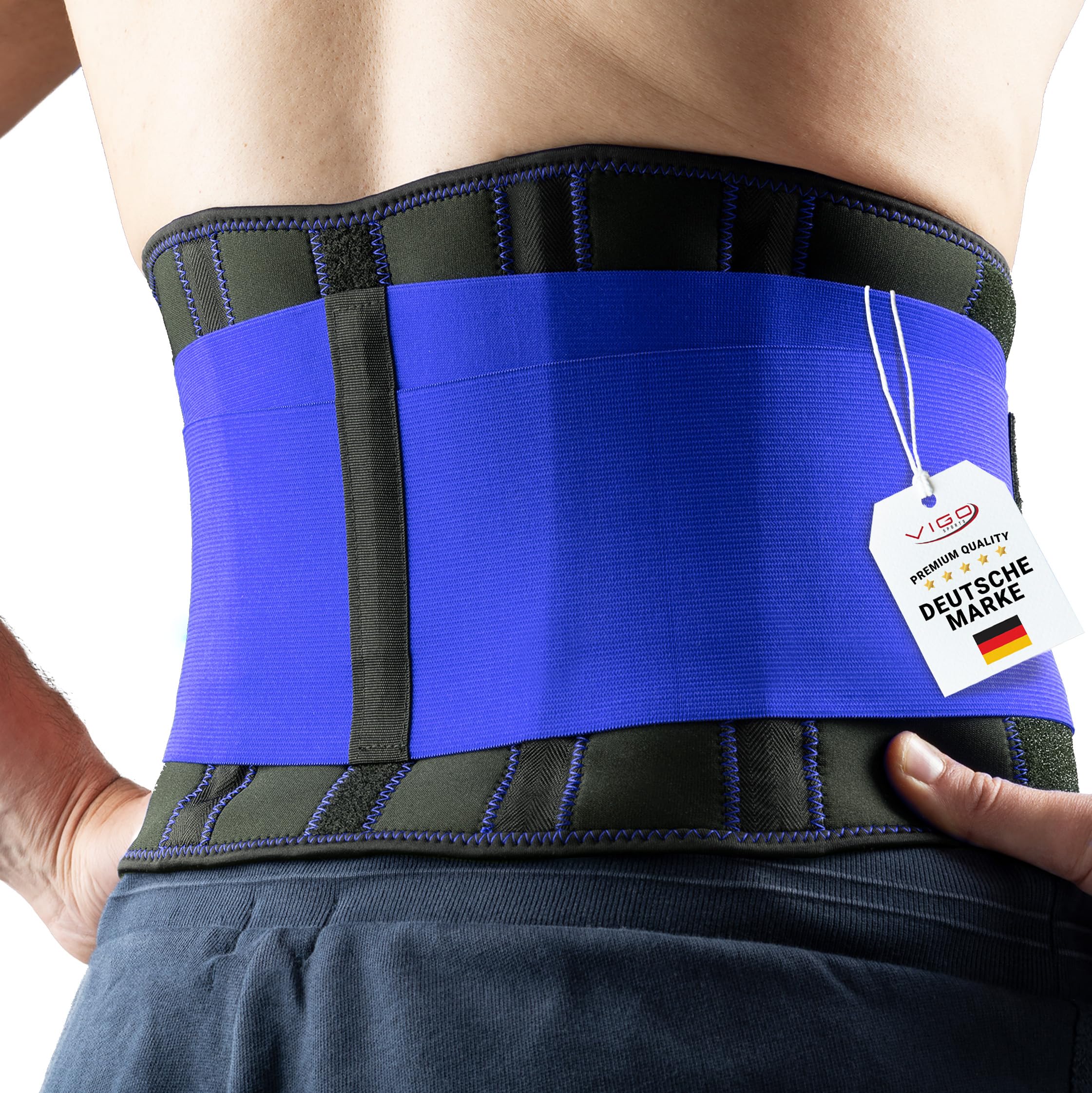 VIGO SPORTS Rückenbandage waschmaschinenfest - Anti-Schweiß Nierengurt für effektive Stabilisierung des Rückens - Rückenstützgürtel für Herren & Damen - wärmender Lendenwirbelstütze Gürtel
