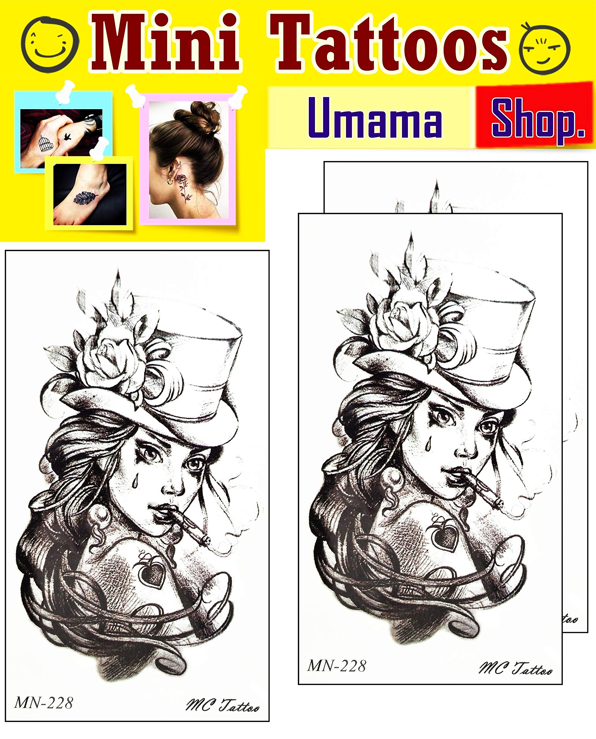 Umama Lote de 3 mini tatuajes sexy chica fumar tatuajes de dibujos animados  vintage tatuaje de la vieja escuela arte falso cuerpo brazo pecho hombro ...