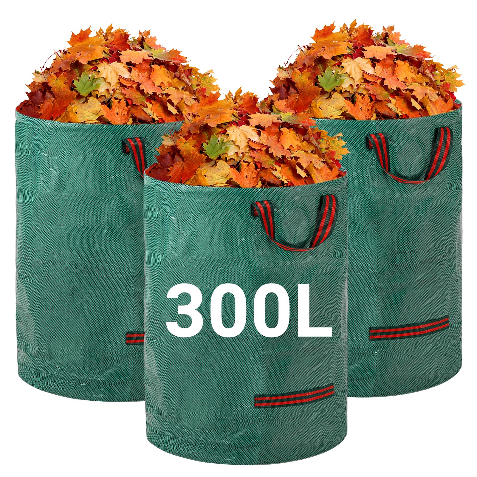 Velway Heavy-duty Garden Waste Bags - 300L x 3Pack Reusable Garden Sacks with Handles - Industrial Fabric for Leaves Trash Debris - Waterproof Garden Rubbish Bags