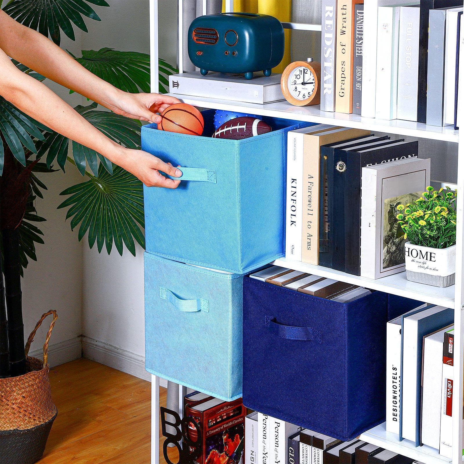 Karenhi 6 Stück 27,9 x 26,7 x 26,7 cm Stoff-Aufbewahrungskörbe Aufbewahrungswürfel Organizer mit Griffen, faltbare Regalkörbe für Zuhause, Kinderzimmer, Schrank, Cubby, Spielzeug, Tuch (blau)