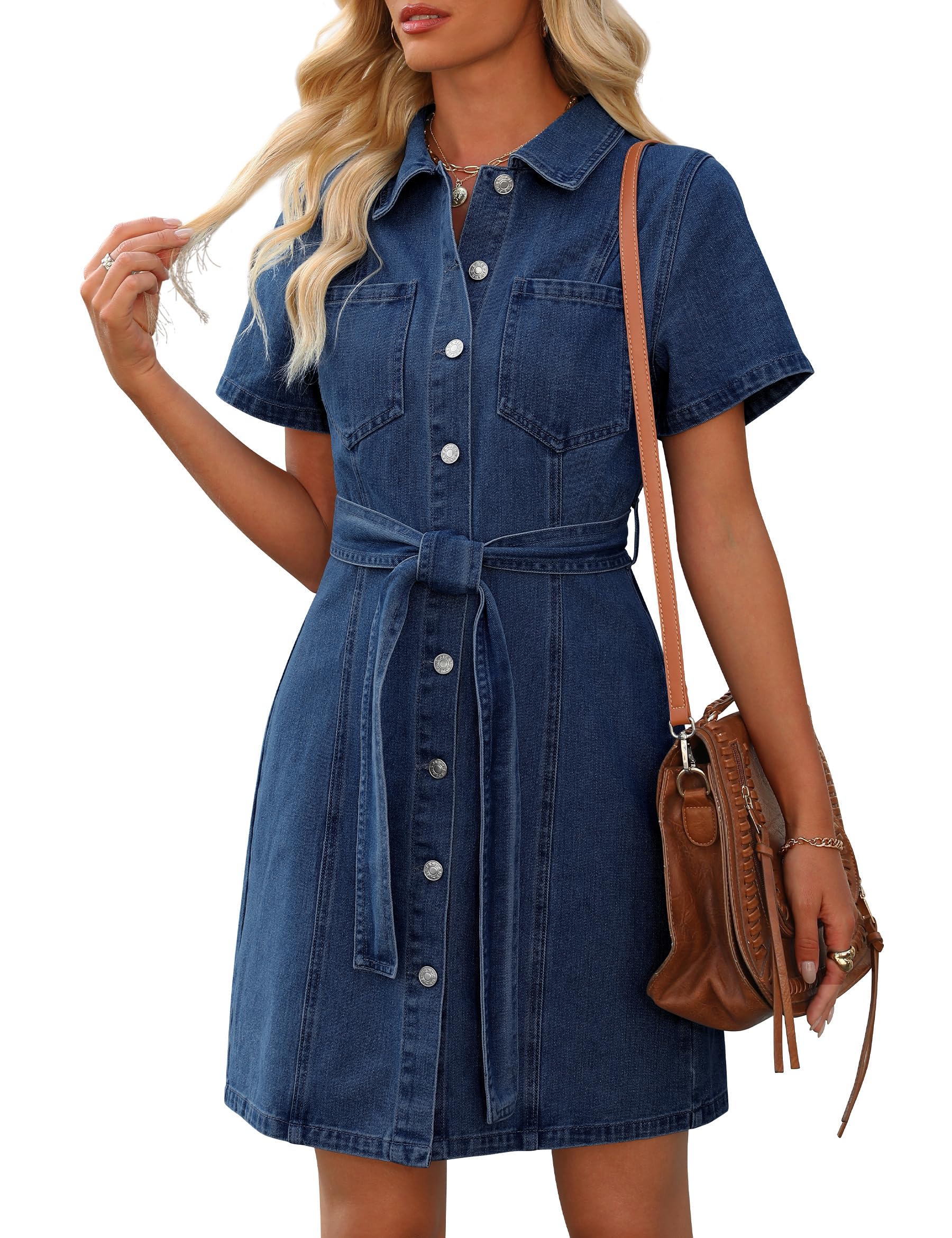 Nitzana Women's Denim Dress Summer Short Sleeve Jean Dress Button Down Denim Shirt Dresses with Pocket 2025 Outfits