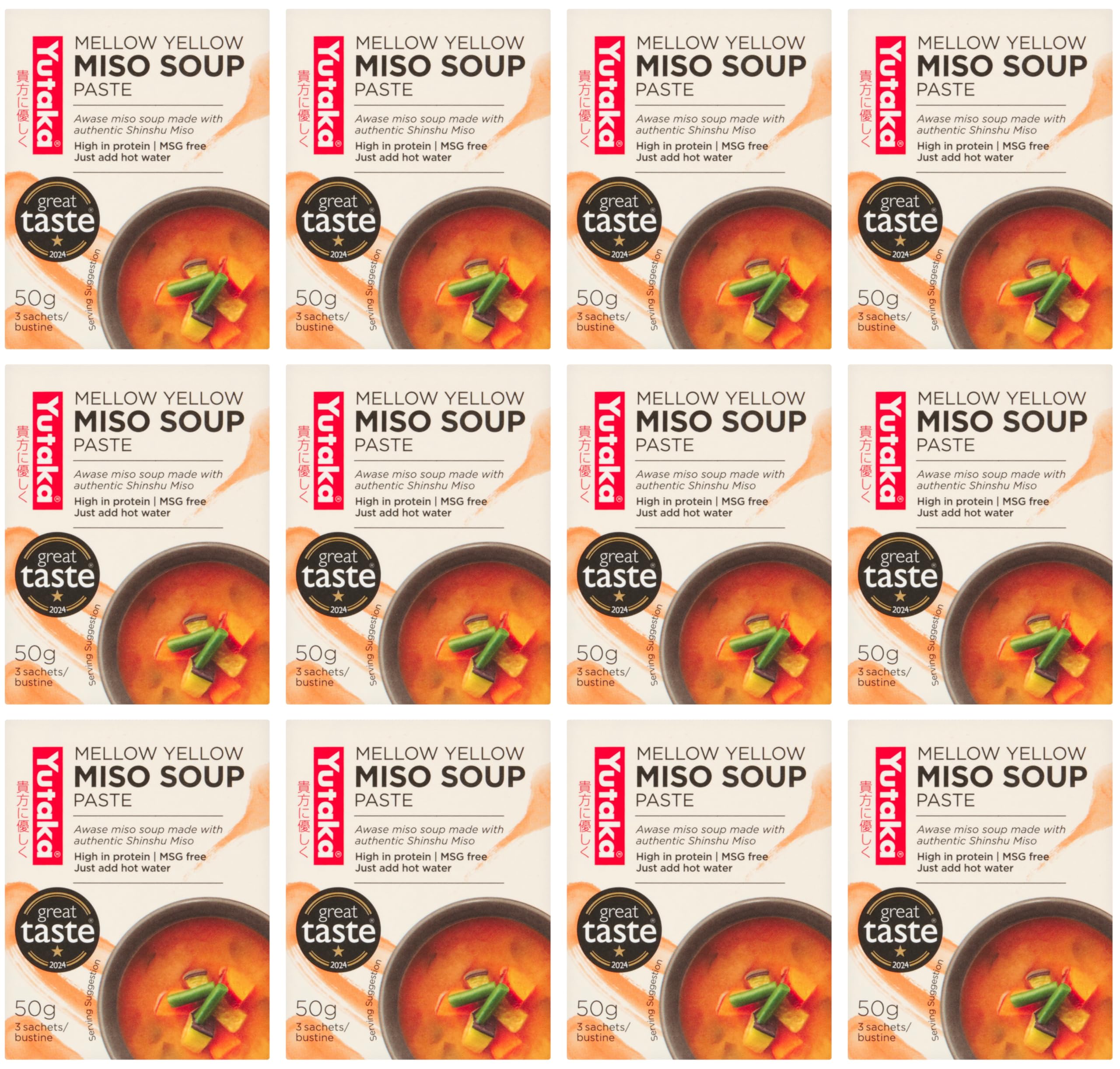 Yutaka Awase Miso Soup 50g (Pack of 12, 36 Sachets) | Instant Japanese Soup with Red & White Miso and Bonito Dashi | Authentic Umami Flavour | Ready in Minutes