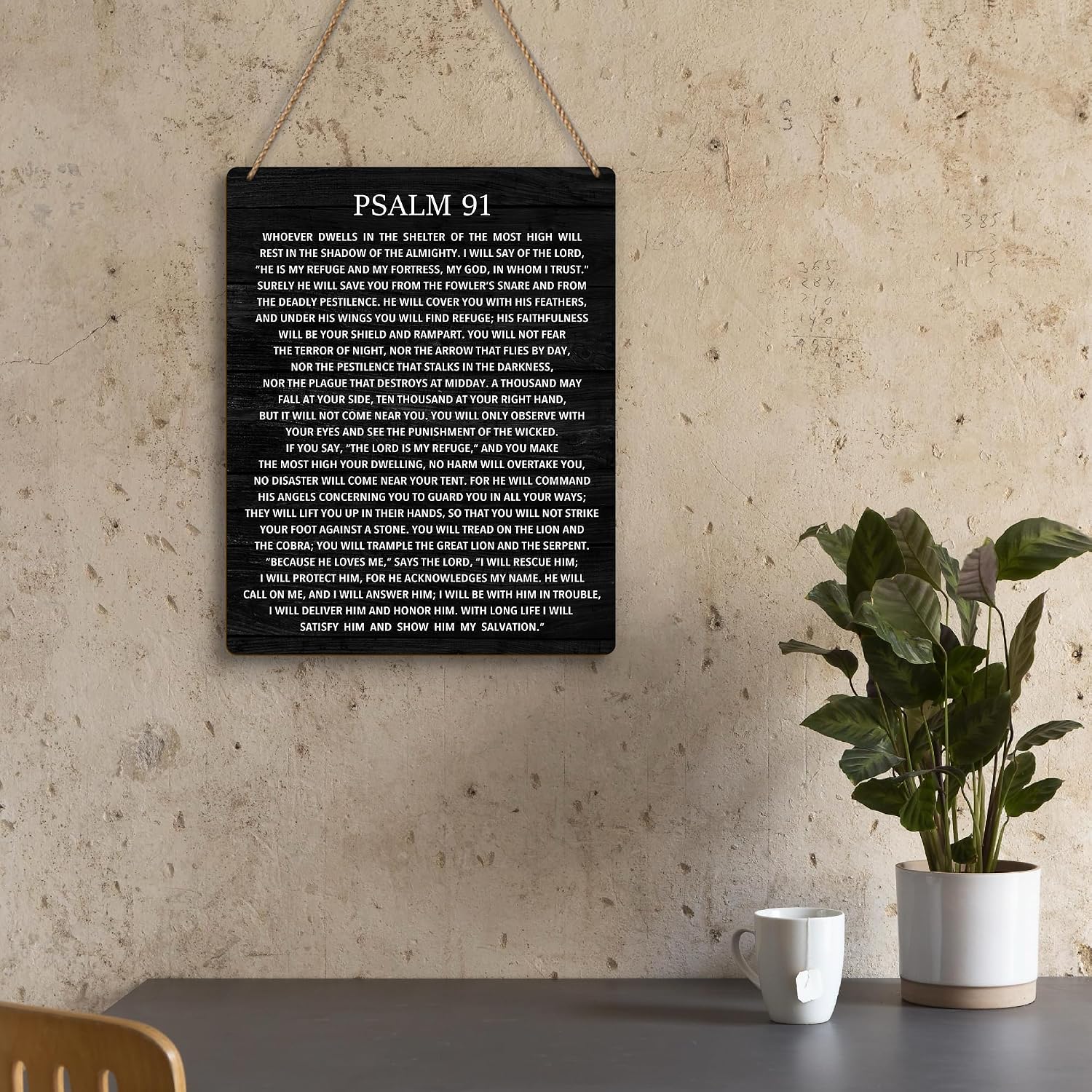 Motivational Psalm 91 Wall Art Decor, Christian Bible Verse Wall Art Religious Home Decor Rustic Wooden Hanging Sign for Bedroom Office Living Room 8X10(Black) -K08 image 4