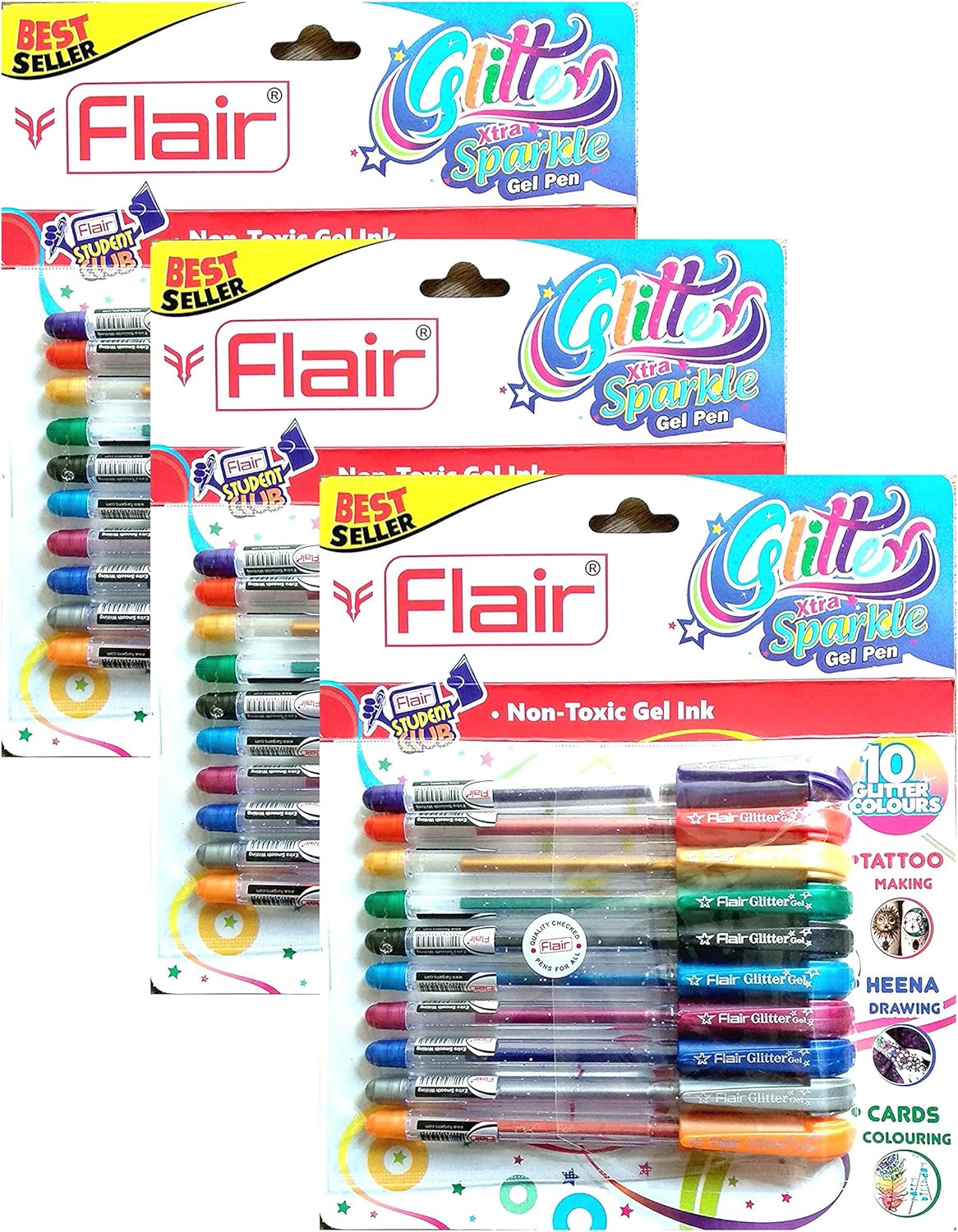 Xtra Sparkle Glitter Gel 10 Colours Xtra Sparkle Gel Pen by Flair 3 Pack Xtra Sparkle Glitter Gel 10 Colours Xtra Sparkle Gel Pen by Flair 3 Pack
