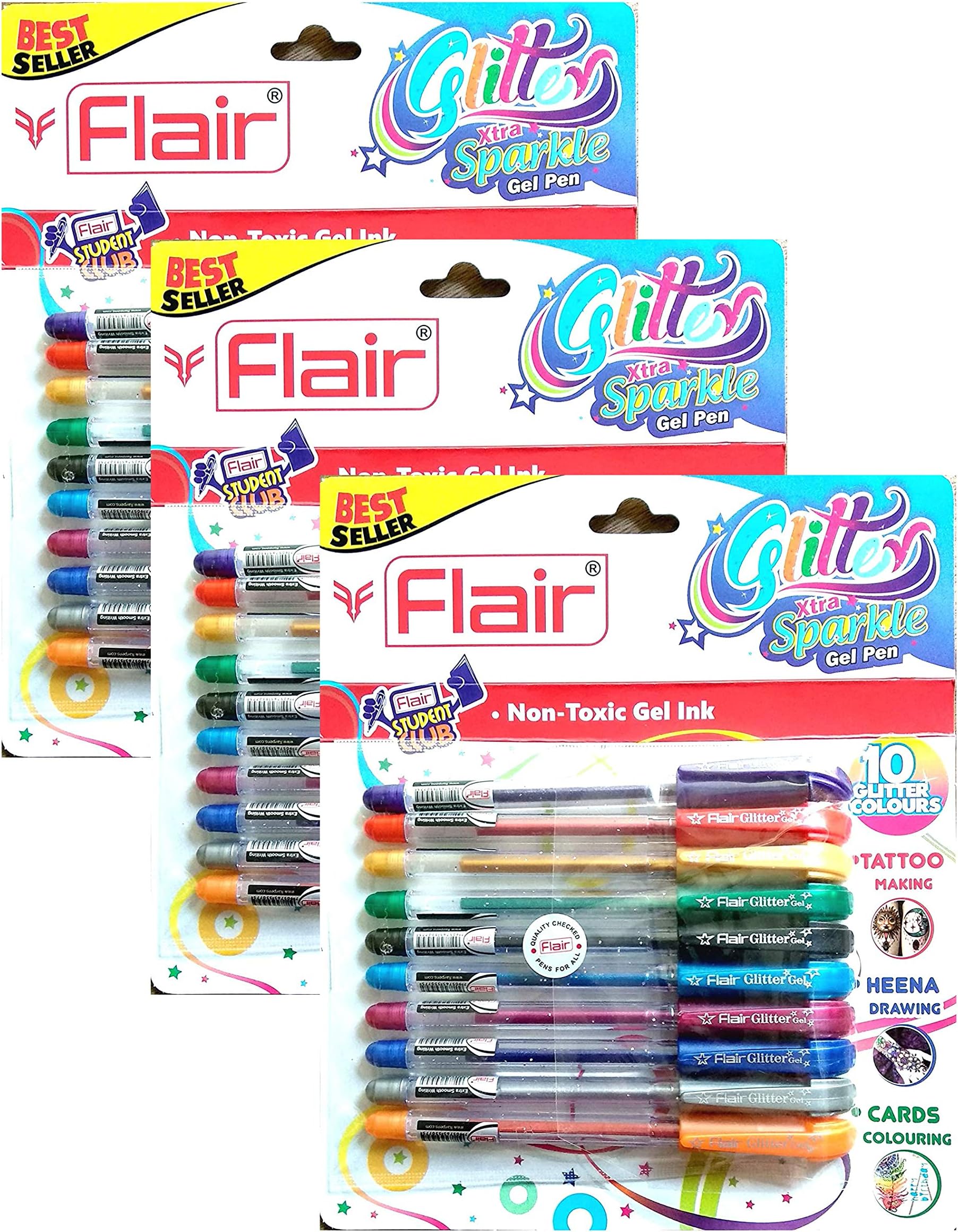 Xtra Sparkle Glitter Gel 10 Colours Xtra Sparkle Gel Pen by Flair 3 Pack