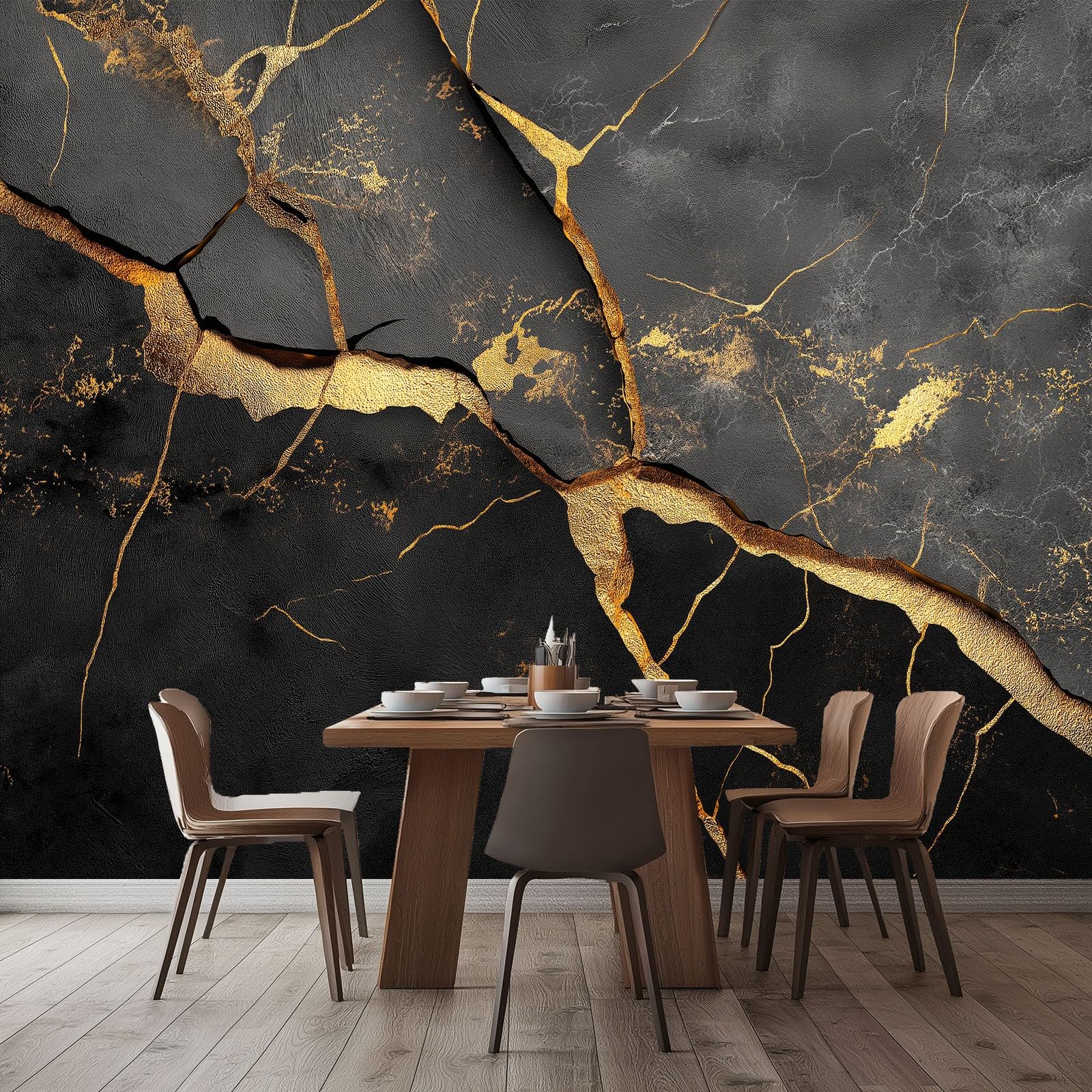 Carta da Parati 200 x 140 cm Marmo Texture Crepe Lusso Astratto Pittura - Fotomurale con Effetto 3D - Decorazione Murale in TNT, per Soggiorno Camera dei Bambini e Corridoio Nero
