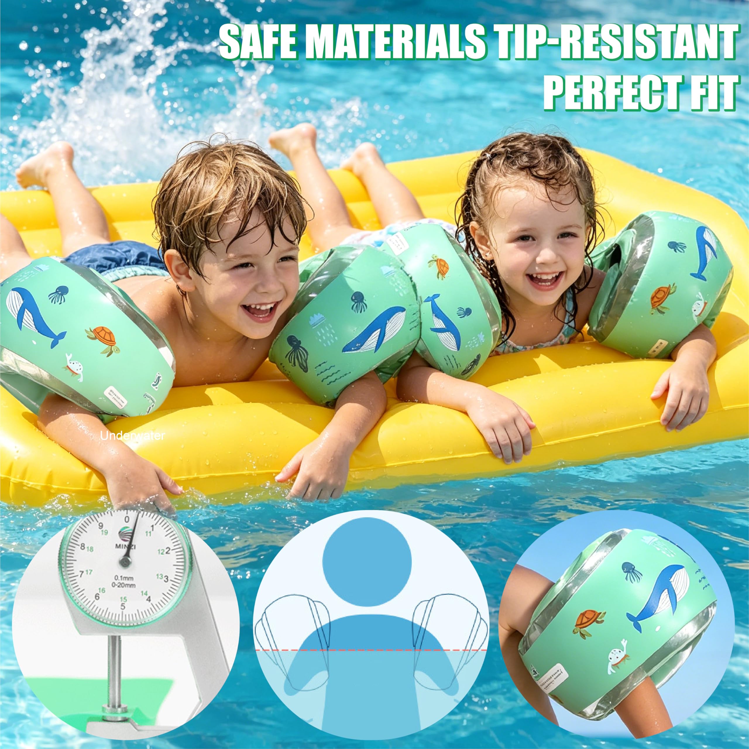 Braccioli Gonfiabili Bambini 1–6 Anni – Sicuri e Confortevoli – 3 Camere d’Aria Indipendenti – Braccioli Rotondi Bambino e Bambina per Piscina e Mare