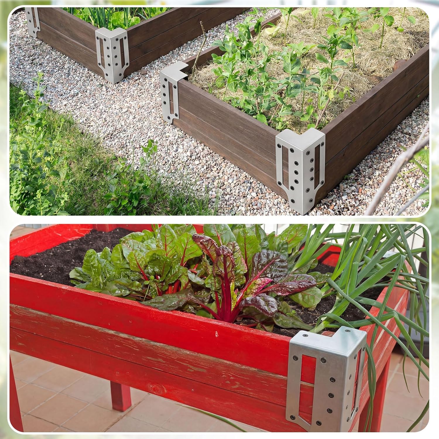 MorningRo 12 Pack Raised Garden Bed Corner Brackets with Securing Lip Fits Lumber up to 2" x 12" Metal Garden Corner Bracket for Wood Frame Bed 4.7" L x 2" W x 10.5" H (Sliver)
