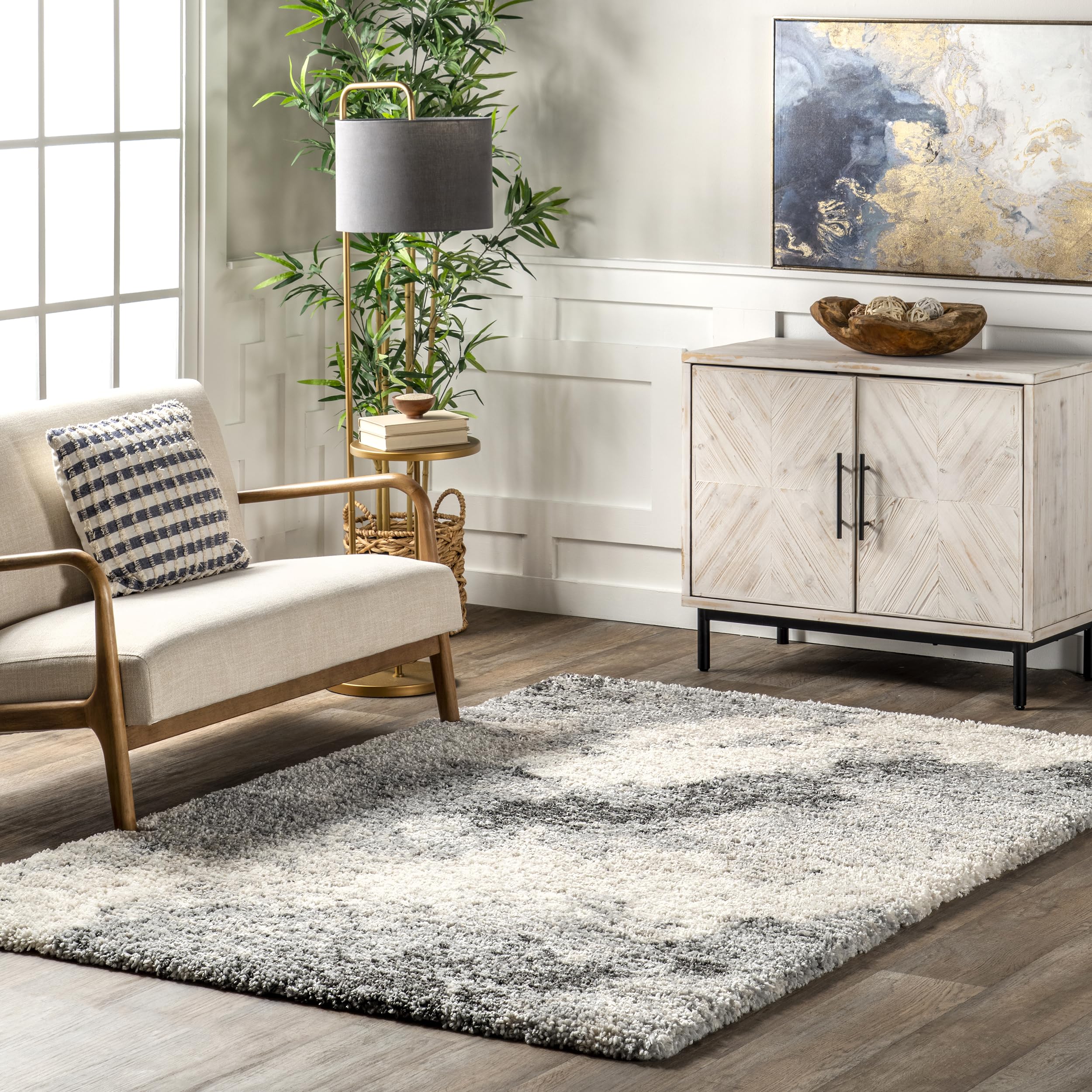 Tapis de couloir abstrait anti-bruit et moelleux nuLOOM Sidonie gris
