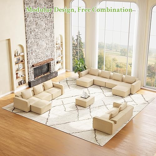 Miniatura 8 de Sofá modular seccional, cómodo sofá de nube de 132 pulgadas, sofás seccionales para sala de estar, sofá moderno en forma de U con otomana móvil,