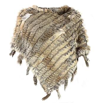 WearAll Damen Poncho Mit Kapuze - Kunstpelz Umhang Mit Schal