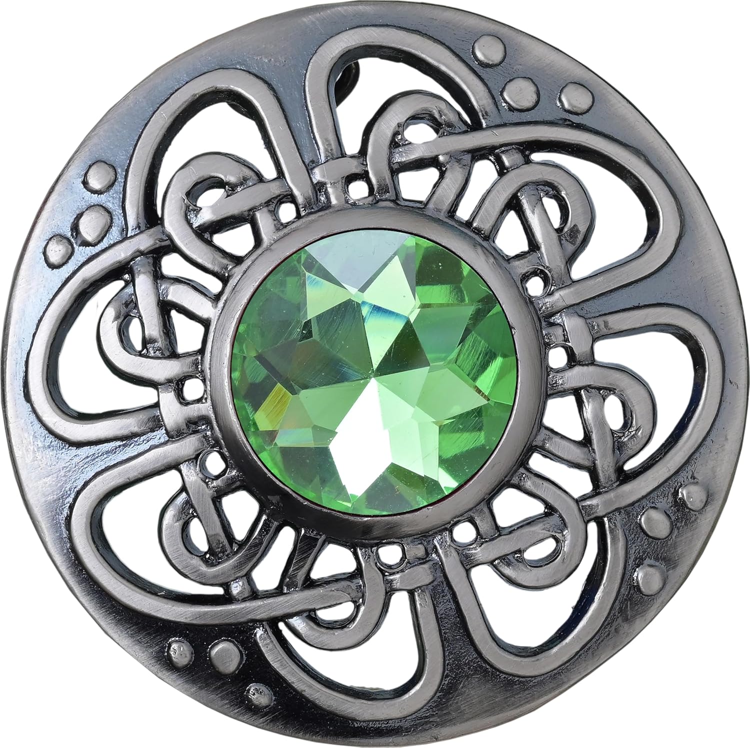 Elegant Culloden Plaid Brooch – Scottish Kilt Fly Plaid Brooch Intricate Celtic Knot in Pewter with Gemstone 3-Inch Diameter – Ideal for Scottish Kilts & Formal Wear