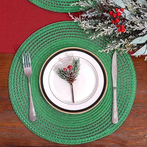 Miniatura 5 de SHACOS Juego de 6 manteles individuales redondos de malla con purpurina con borde hueco de 15 pulgadas, manteles individuales circulares de Navidad,