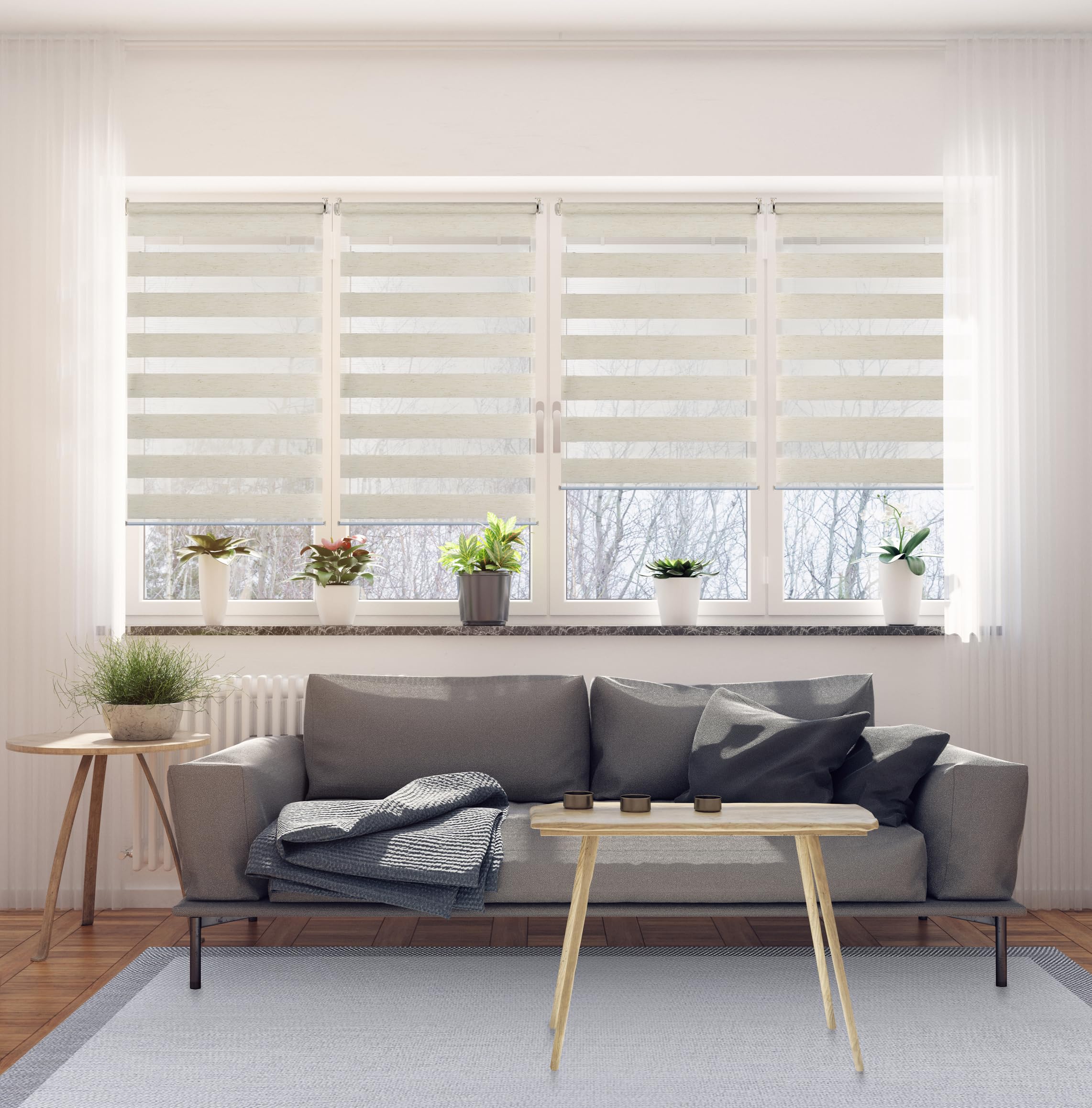 Store Enrouleur Jour Nuit sans perçage Facile à Montage Double Tissu Rideau Occultant et Translucide pour Fenêtre ou Porte Couleur Lin 45x180 cm (Largeur du Tissu 42 cm) STORESDECO