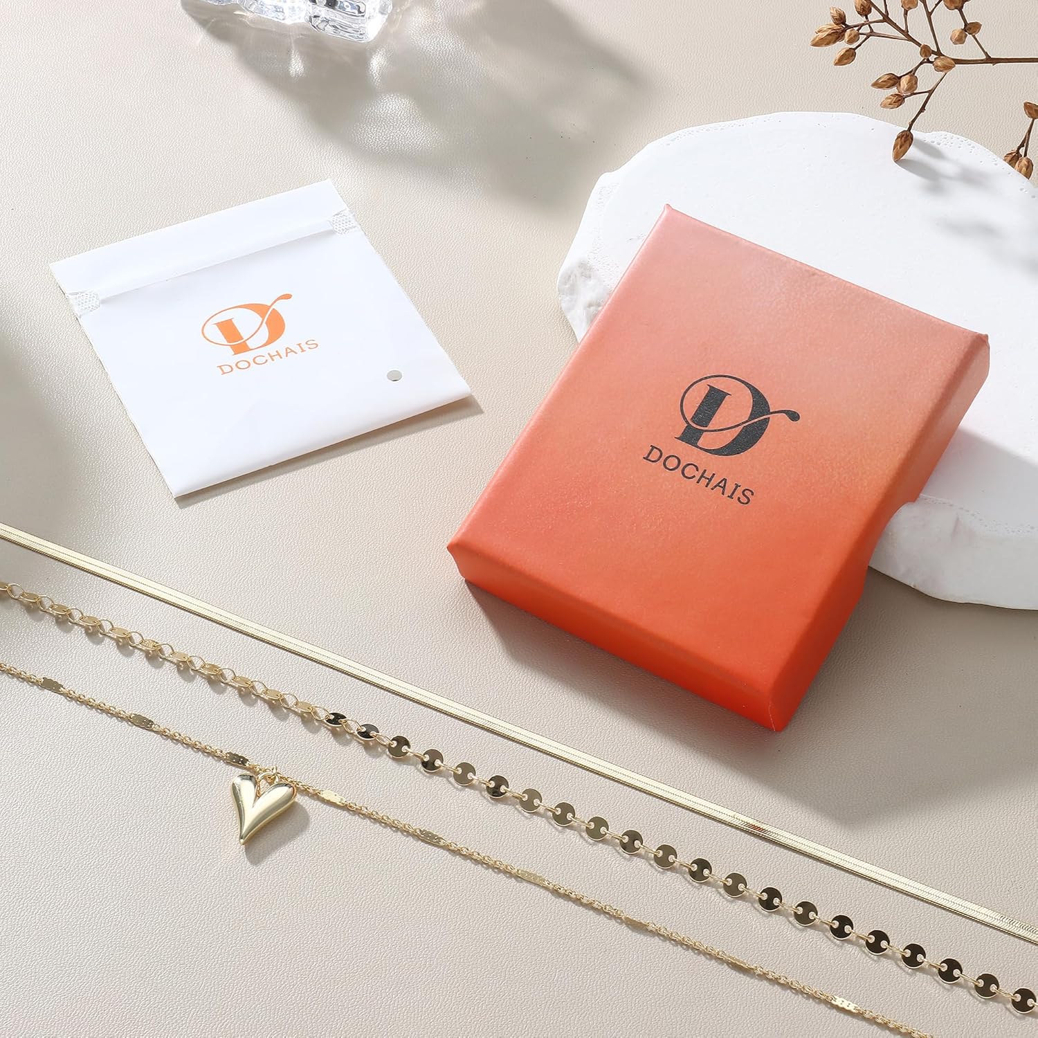 Dochais Layered Gold Chain Necklaces for Women Dainty Choker Charm Necklace Stack 14k Gold-Plated Non-Tarnish Statement Pendant Necklace Set - Image 6